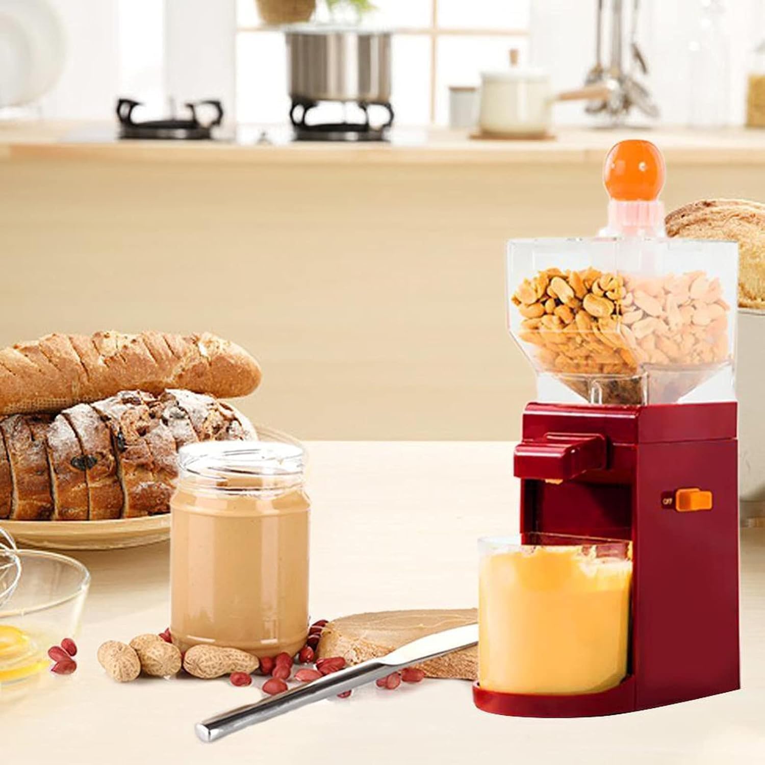 Générique Machine à Beurre de Cacahuète Électrique 500ML, Broyeur Café Grains et Noix, Moulin à Graines de Lin, Robot Multifonction Cuisine Compact et Facile à NettoyerRed,One Size