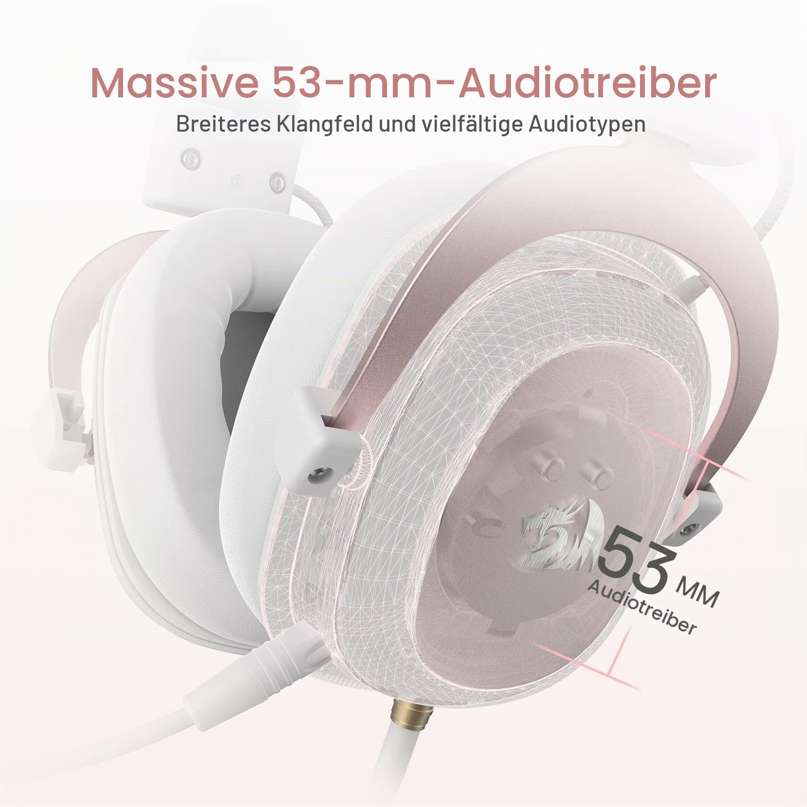Redragon H510 Zeus Gaming-Headset mit Kabel - 7.1 Surround-Sound - Bezug aus atmungsaktivem Stoff - 53MM-Treiber - Abnehmbares Mikrofon - Immersionskopfhörer für PC/PS4/Xbox One/NS - Rosa & Weiß