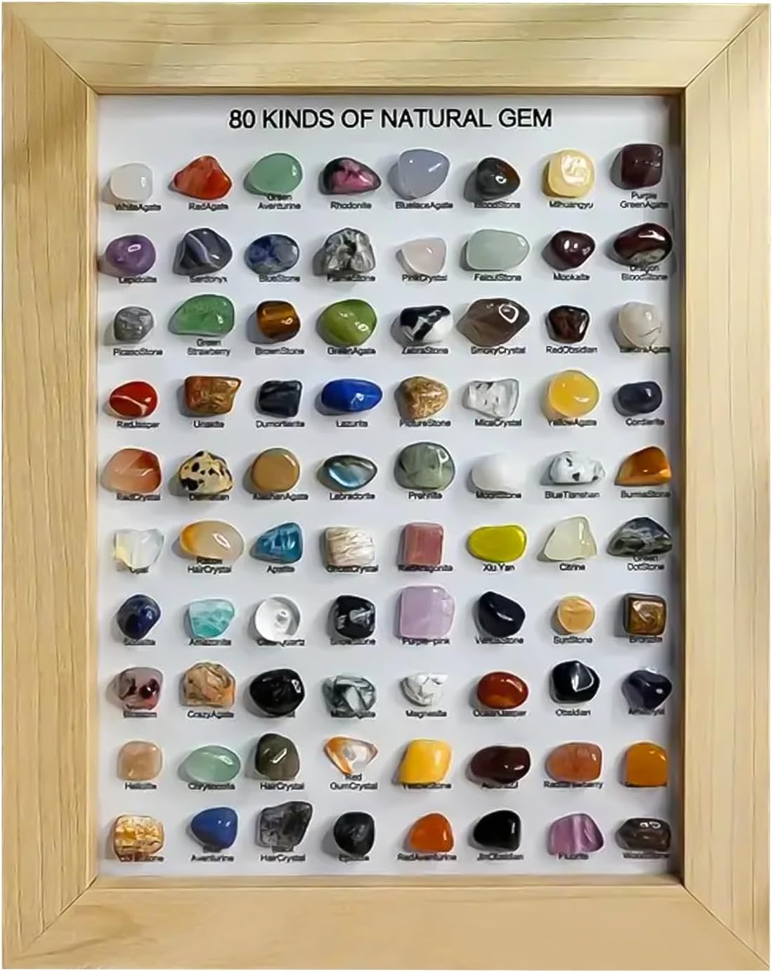 Gemstone Set 80 Mineral Gemstones Natural Crystals Gemstone Collecting Gemstone Collection for Children Treasure Hunt Decoration Home Decorative Gifts for Girls Boys Wood