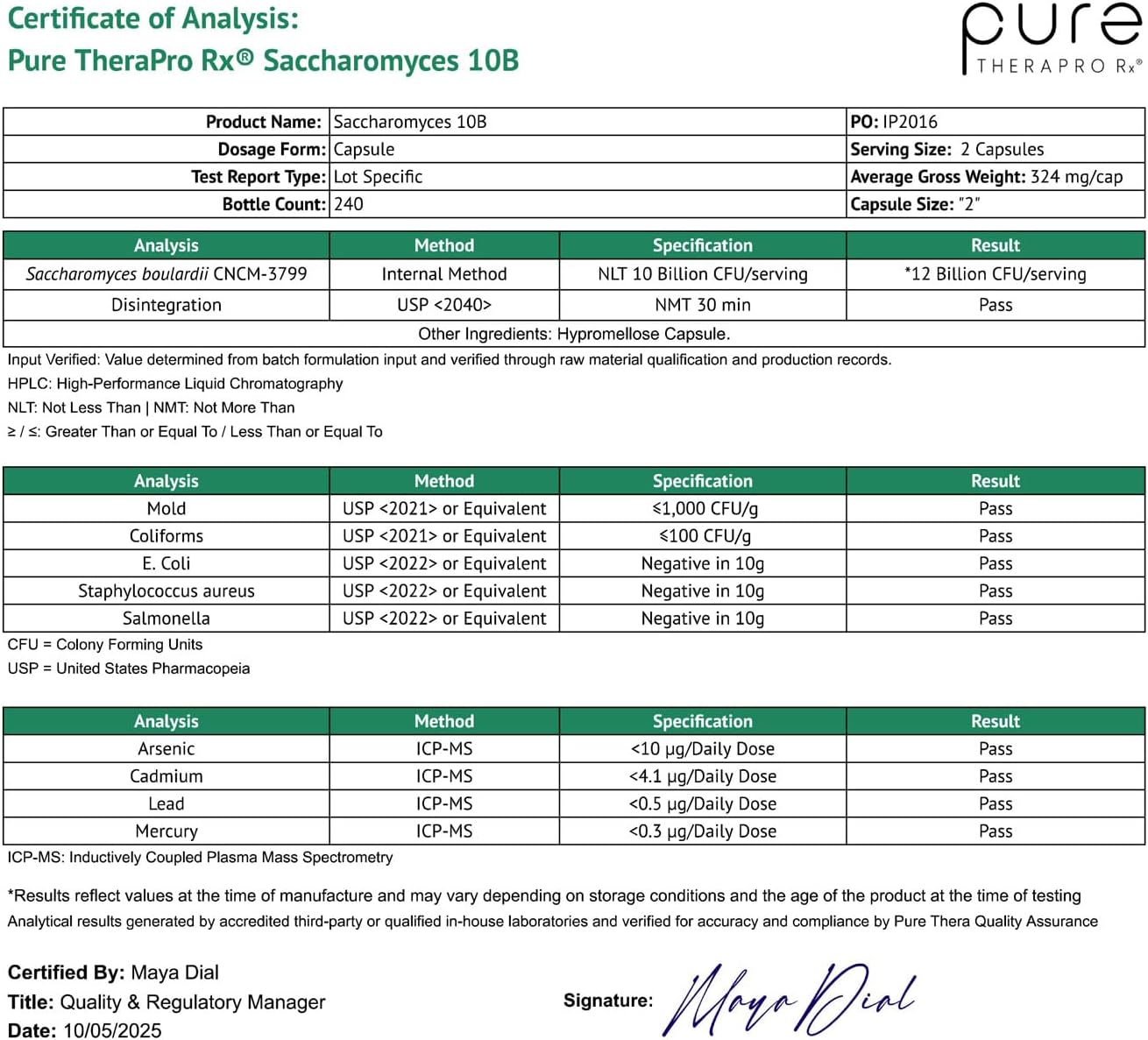 Pure Therapro Rx Saccharomyces Boulardii Probiotics 10 Billion CFU - Made in USA | No Fillers, Patented Strain: Lynside CNCM I-3799 Probiotics for Men and Women 240 Capsules
