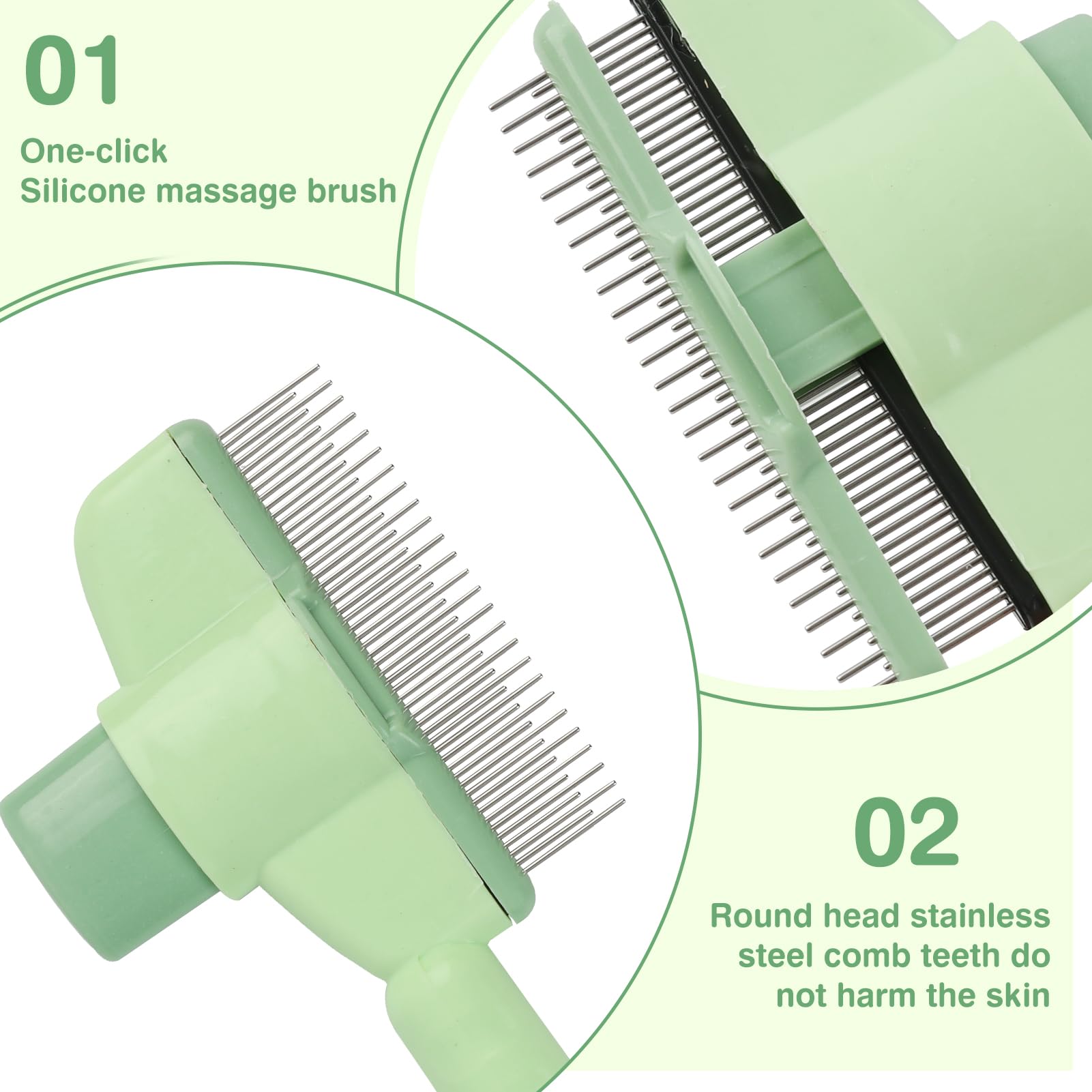 2PCS Detangling Pet Comb for Dogs and Cats Self-Cleaning Grooming Tool with Short and Long Stainless Steel Teeth - Image 3