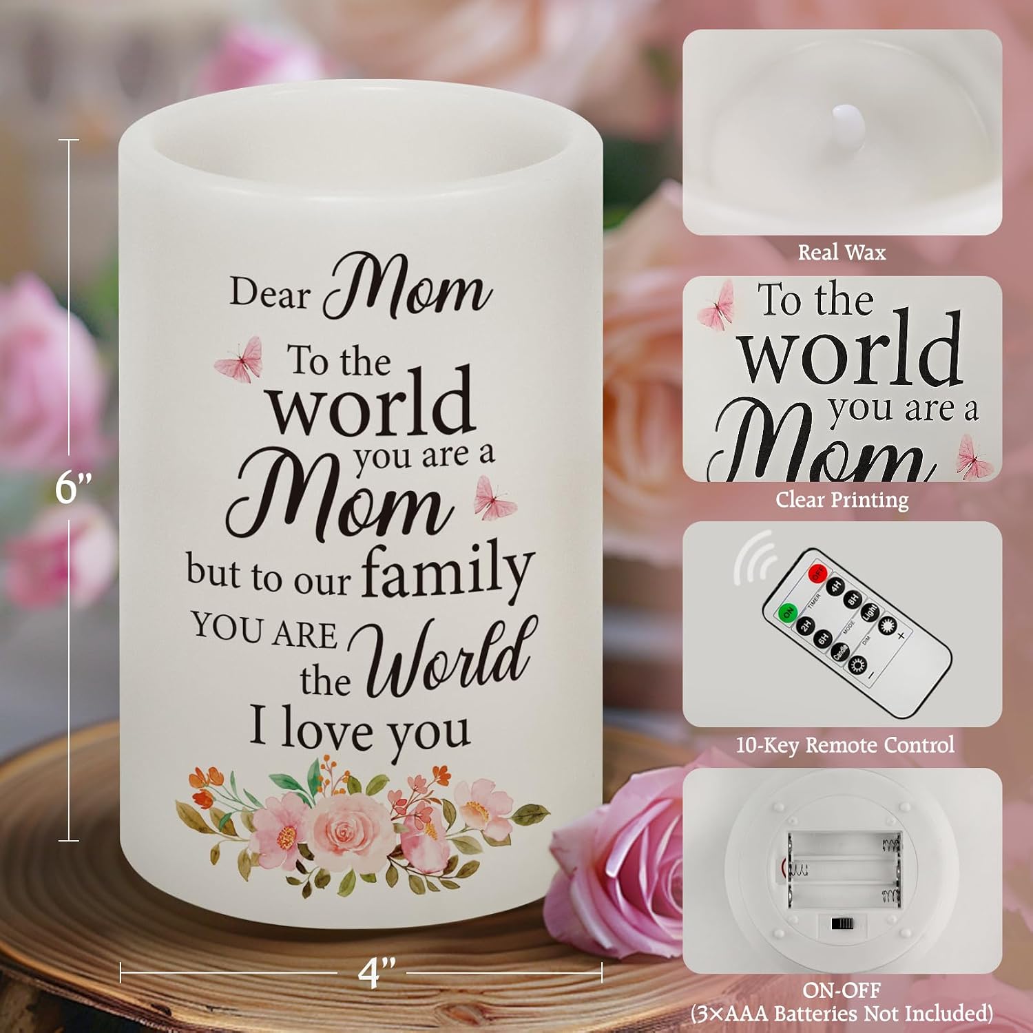 Gifts for Mom from Daughter Son, Funny Birthday Gifts for Mom, Mother's Day Christmas Gifts for Mom Real Wax Flameless Candles Gifts (6" x 4")