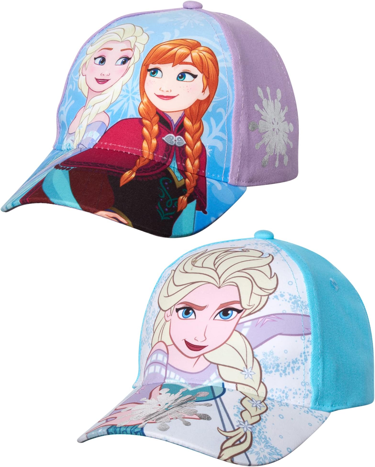 Girls' Frozen Baseball Cap - 2 Pack Princess Elsa and Anna Curved Brim Strap Back Hat (2T-7)