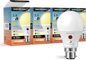 Dusk to Dawn LED Bulb with Dual Daylight Sensors  ON/Off Automatic Depends On Daylight Level   Night Light from Dusk Till Dawn   9 Watt   4 Pack [Energy Class F]