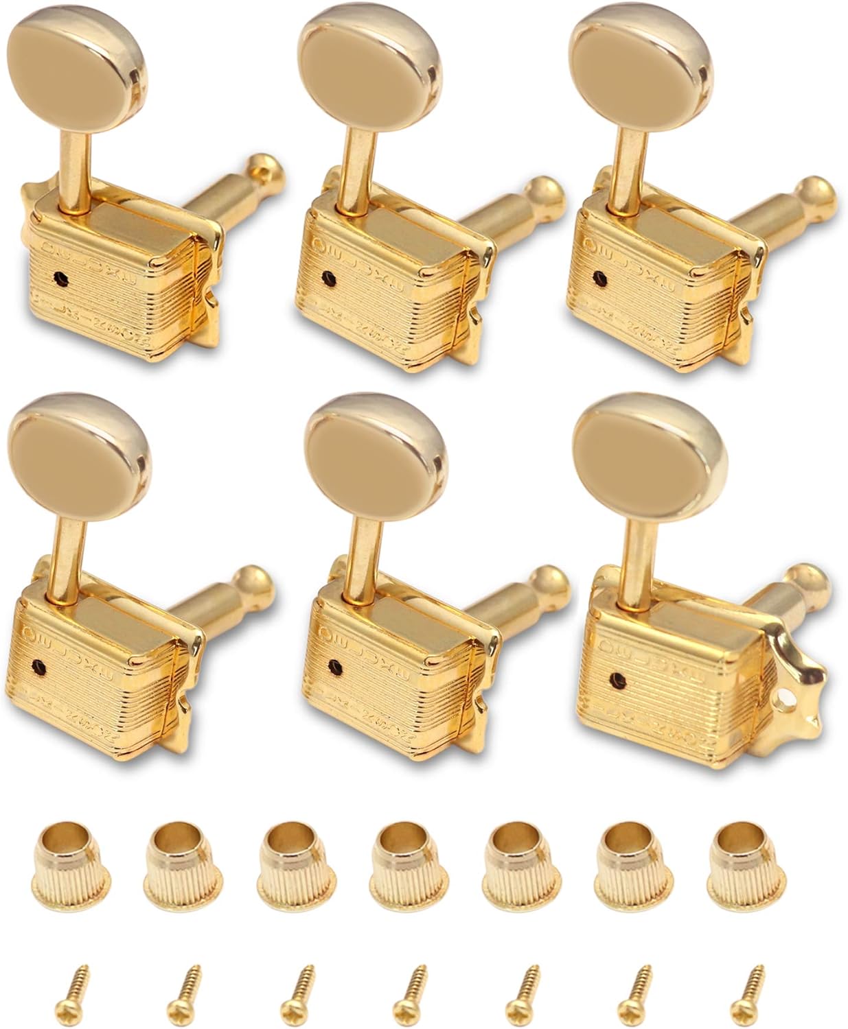 Wil Deluxe "Kluson" Style Guitar String Tuning Pegs Tuning Keys Machine Heads Tuners 6 in Line with Classic Oval "F" Style Right Handed for Electric Guitar Acoustic Guitar Parts Replacement Gold.