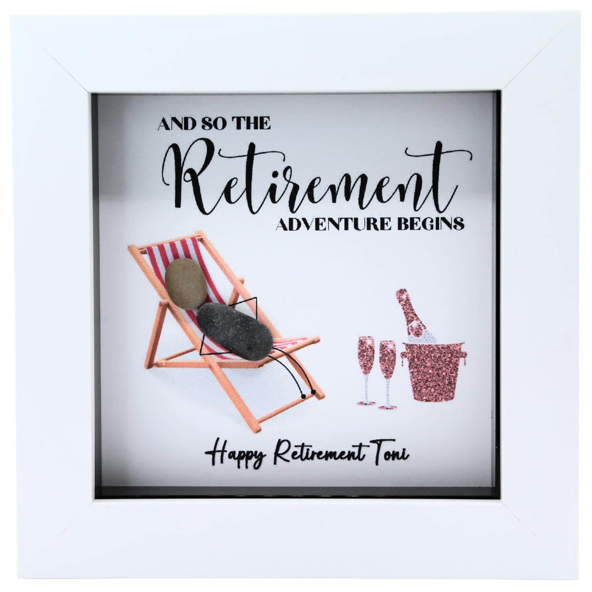 Personalised Retirement Gifts for Women - Handmade Pebble Art Framed Picture, Funny Retirement Gifts for Women, Unique Retirement Gift Ideas, Happy Retirement Gift For Her