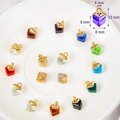 Miniatura 7 de Hicarer 40 dijes de cristal cúbicos surtidos con piedra natal de cristal, colgantes hechos a mano con 200 anillos abiertos para hacer joyas,