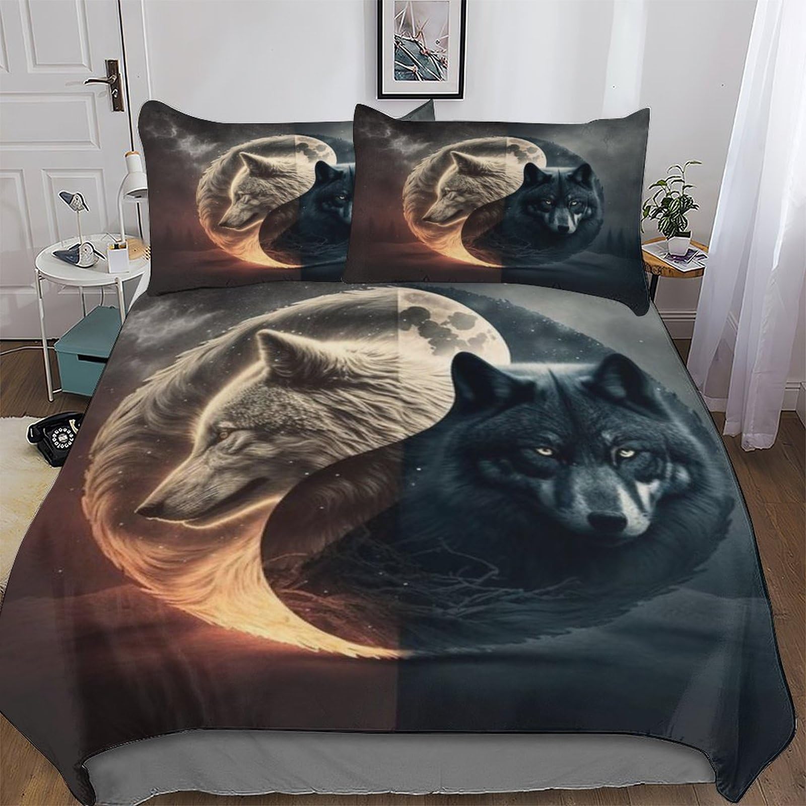 Pazzk Boys Wolf Printed Duvet Cover Set For Girls Kids Teens Bedding Comforter Cover With Zipper Ultra Soft Microfiber Bedspread Quilt Covers With Pillowcase Single (135X200cm)