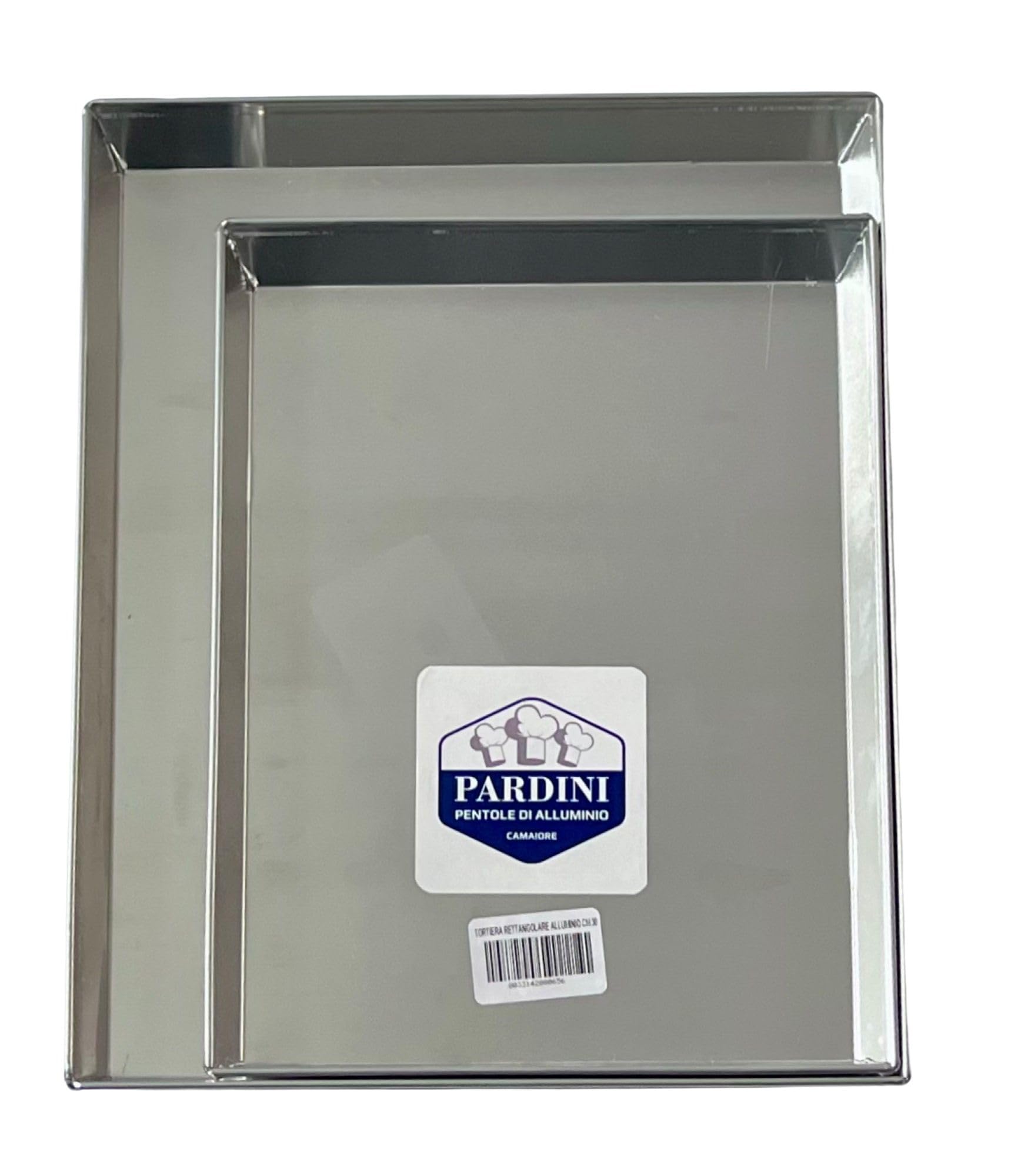 PARDINI - Set 2 teglie in alluminio rettangolari da 30 e 35 cm, bordo 3cm, ideali per pizza o focaccia