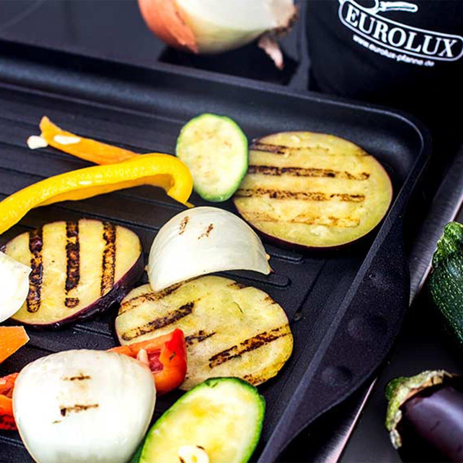 Eurolux Aluguss Teppanyaki Grillplatte 43 x 28 cm - Guss-Bratplatte für alle Herdarten inkl. Induktion & Grill - Antihaftversiegelung - glatt/gerippte beschichtete Oberfläche - Made in Germany