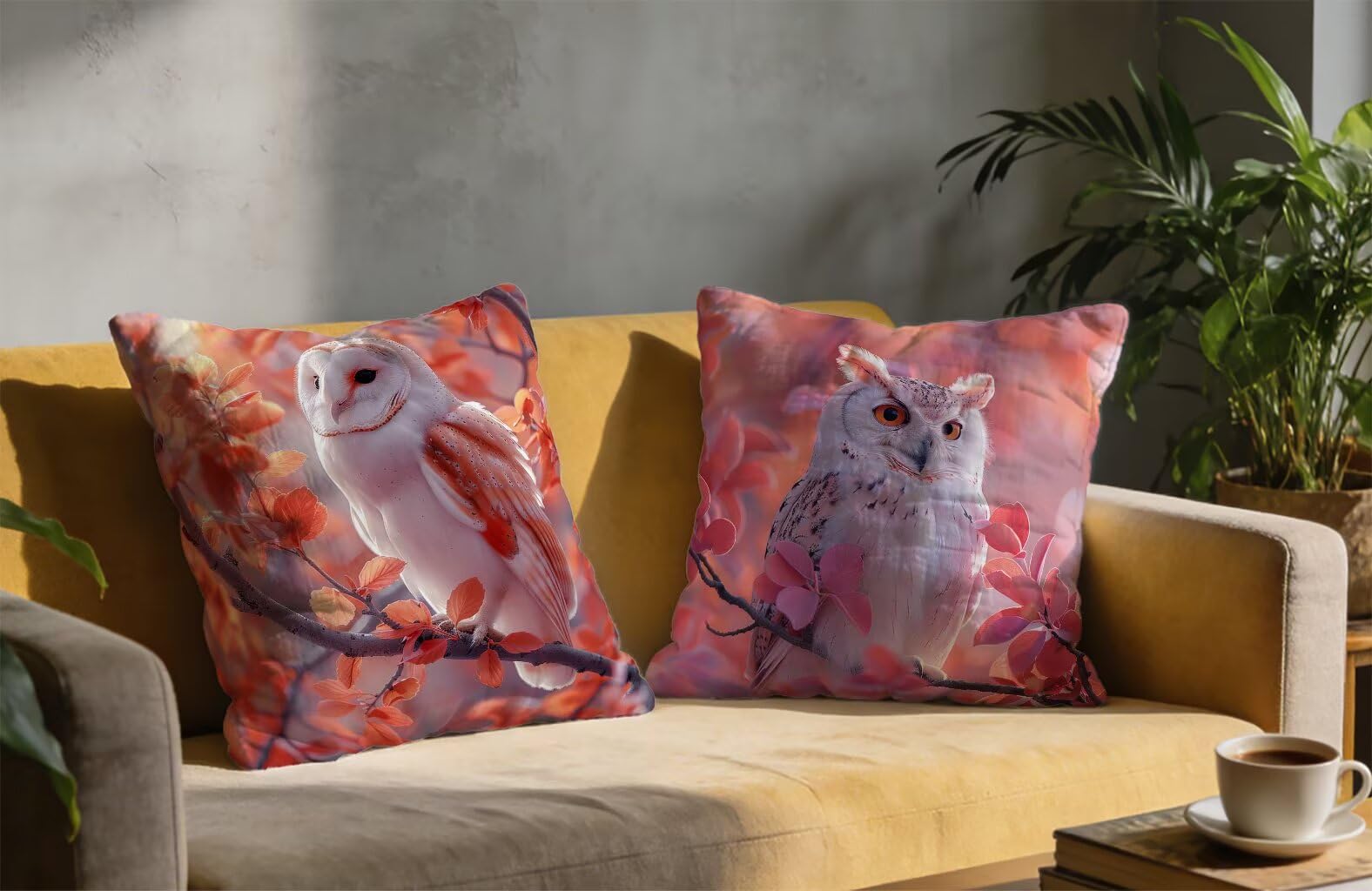 Poszewka na poduszkę 80 x 80 cm zestaw 2 czerwonych poszewek na poduszkę 80 x 80 cm, duża lniana poszewka na poduszkę na sofę sowa na wiosnę lato sofa sypialnia taras dekoracyjne, prezenty I-6363Y6