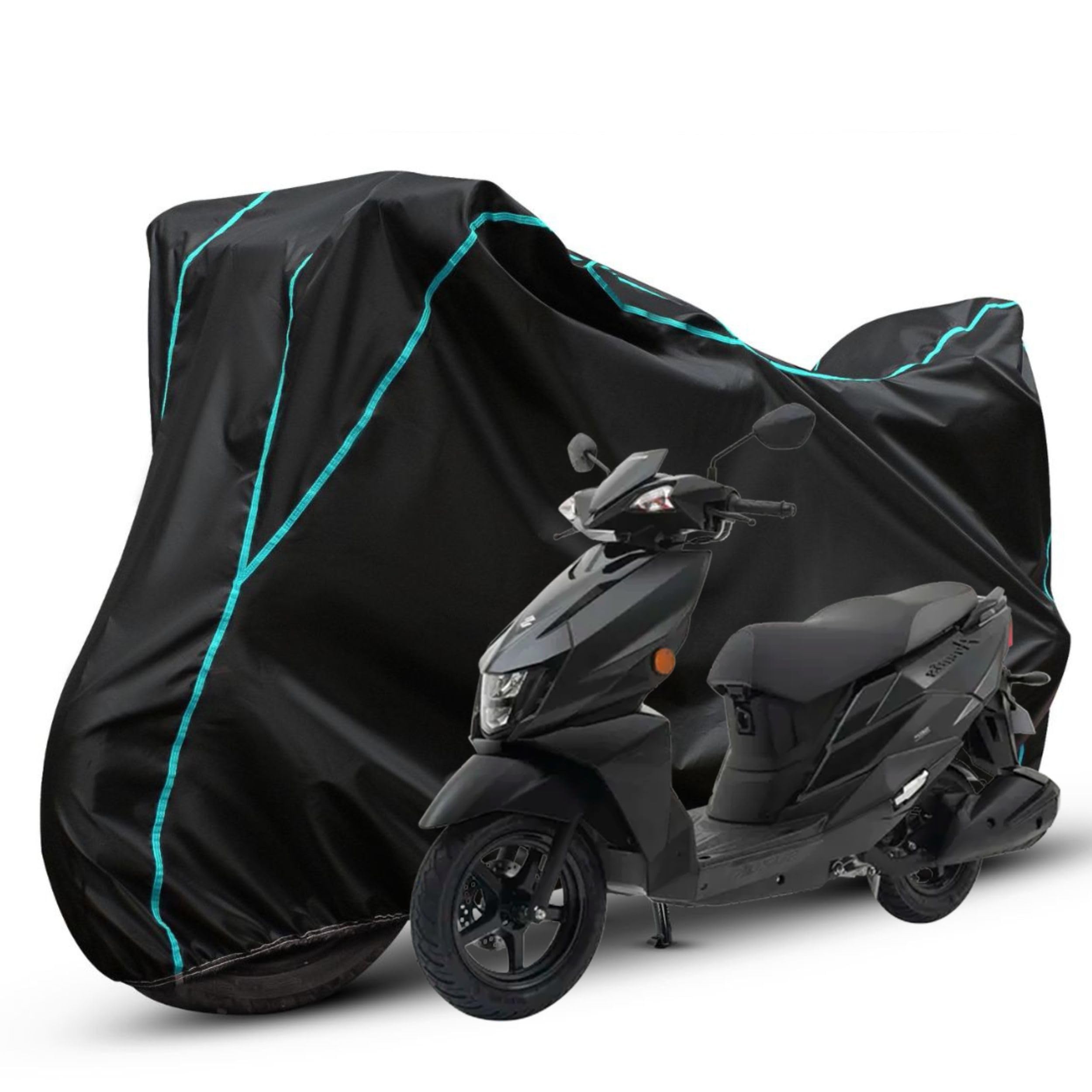 autoten-bike body cover suzuki avenis 125 full body cover with waterproof, dust proof, uv rays protective, triple stitching & lightweight two wheeler covers - (black with waterproof aqua piping)