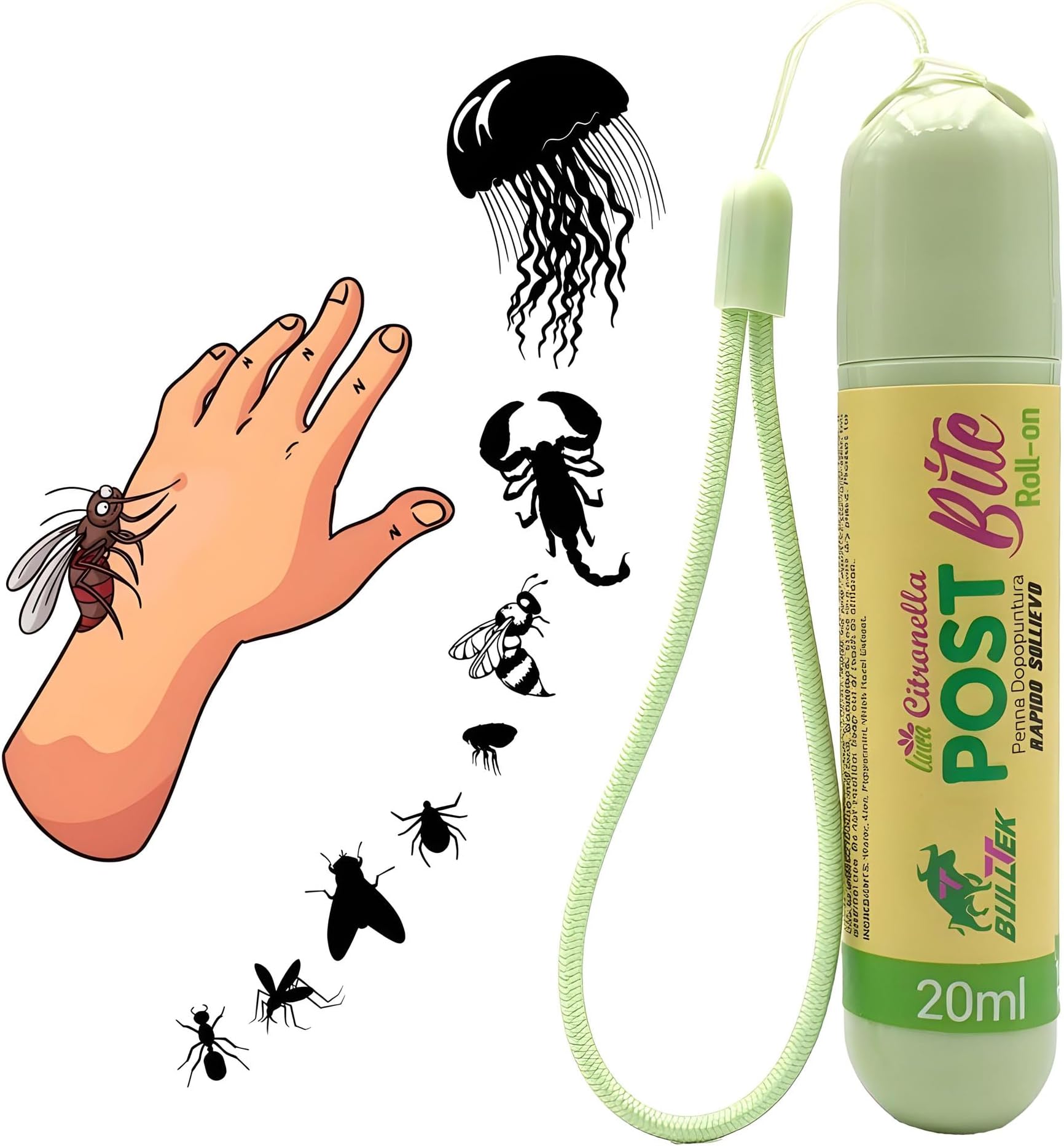 Natural Postpuncture Roll-On Pen – Immediate Relief from Itching and Redness for Mosquito Bite, Wasp, Bee, Ticks, Fleas, Jellyfish – Aloe, Mint and Lemongrass (20 ml)