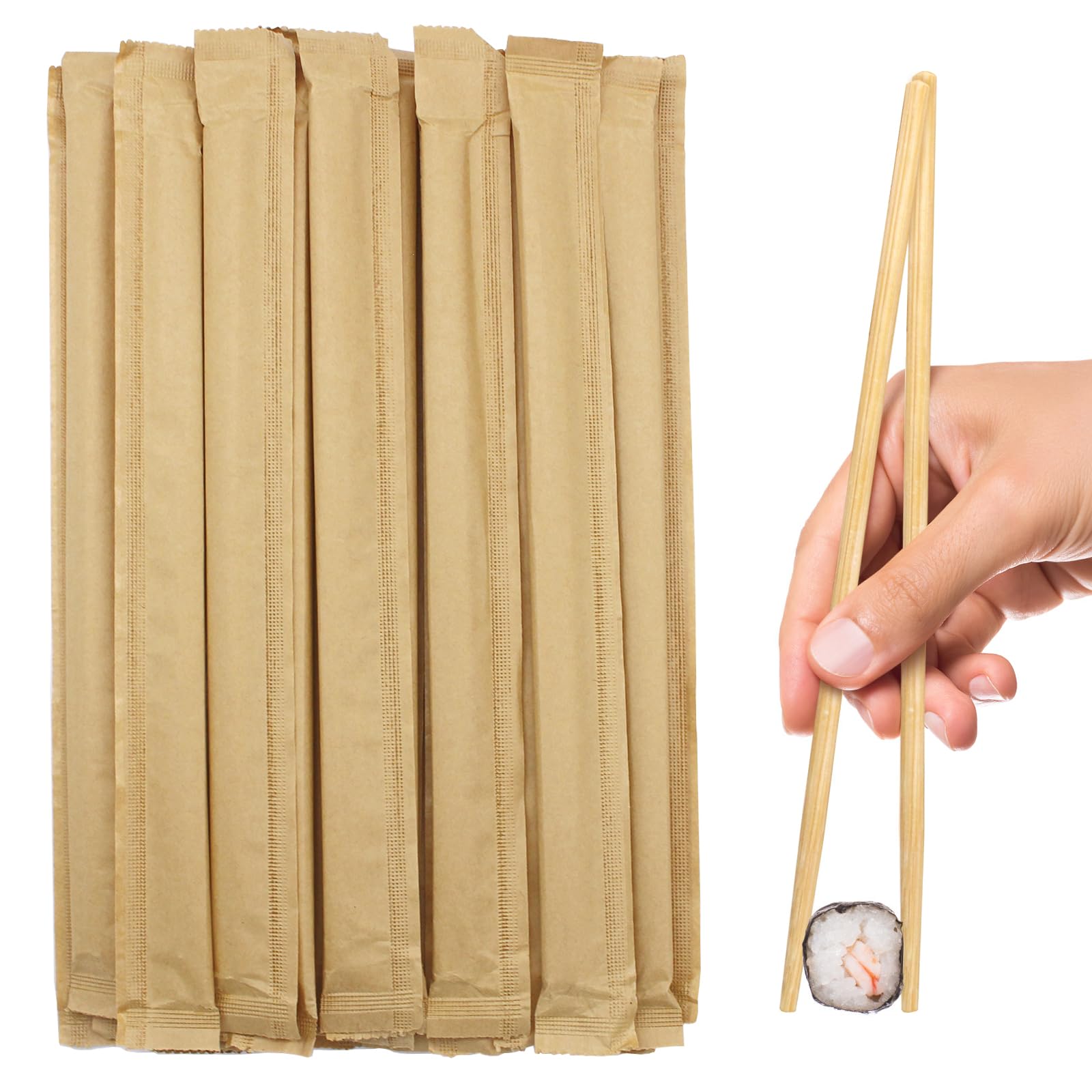 Sugormek Disposable Bamboo Chopsticks (Approx.100 sets),Japanese Chopsticks,9.25'' Long Chopsticks Disposable,Individually Full Kraft Paper Wrapped Chinese Chopsticks