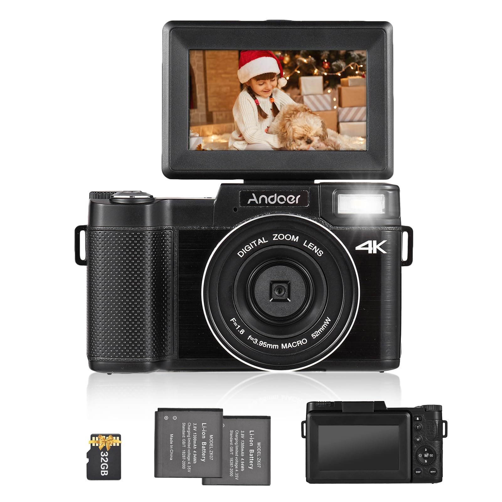 Andoer Appareil Photo, 1080P 48MP Appareil Photo Numérique Compact Rechargeable 2,8 Pouces Avec Zoom 8X Appareil Photo Numérique Compact Pour Débutants, Enfant, Adulte (bleu