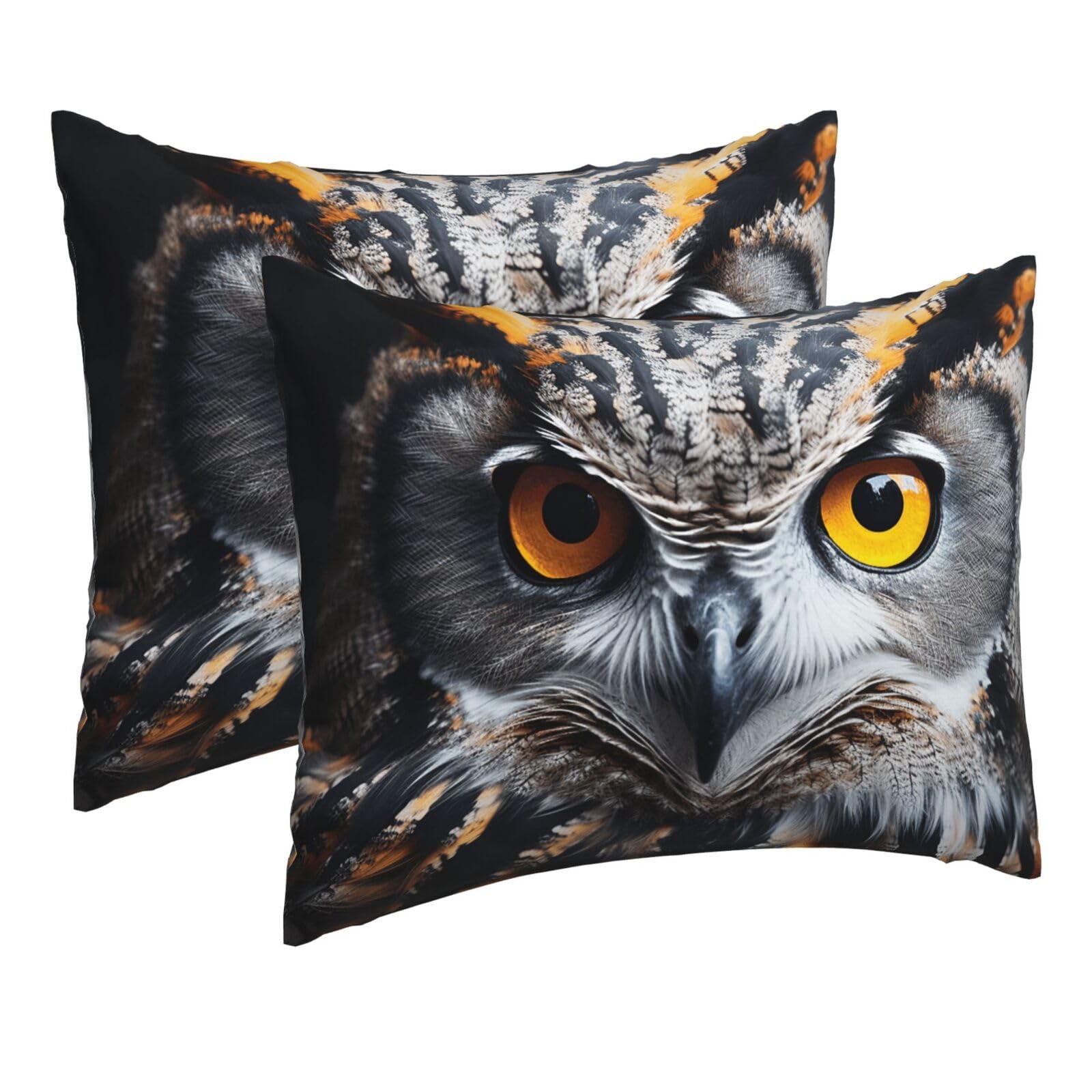2 Pack Pillow Cases with Hidden Zipper, Soft Breathable Pillow Covers for Hair and Skin, Owl Head Portrait Pillowcases 16"x20" Bed Pillow Protectors Cover for Sleeping Gifts