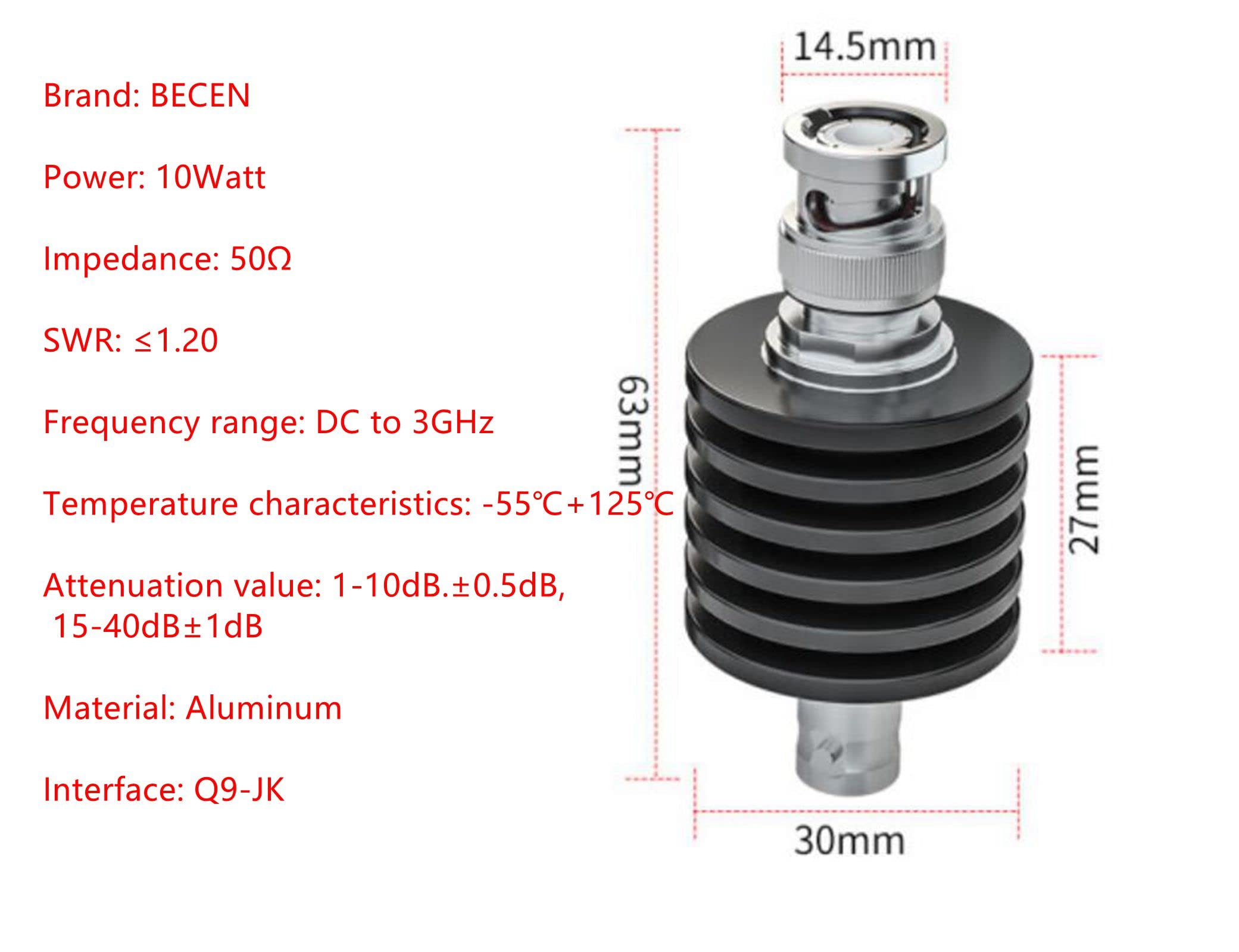 UAMOU Atenuador RF BNC de 10 vatios, CC a 3 GHz, 50 ohmios, 1-40 db Cheerfully (Color : 10db)