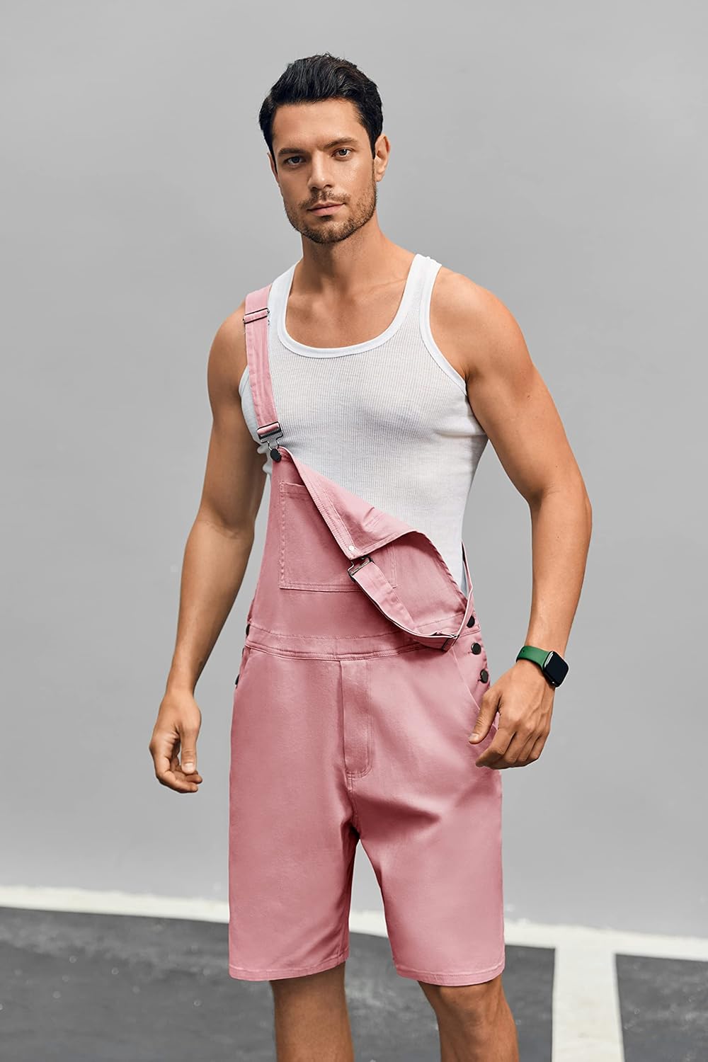 Runcati Mens Casual Bib Overall Shorts Lightweight Cotton Loose Fit Denim Jumpersuit Walkshort Pockets Rompers - Image 3