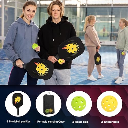 Miniatura 5 de Juego de palas de pickleball  2 paletas de fibra de vidrio, 4 bolas, bolsa de transporte  Juego de paletas de pepinillo compatible con USAPA,