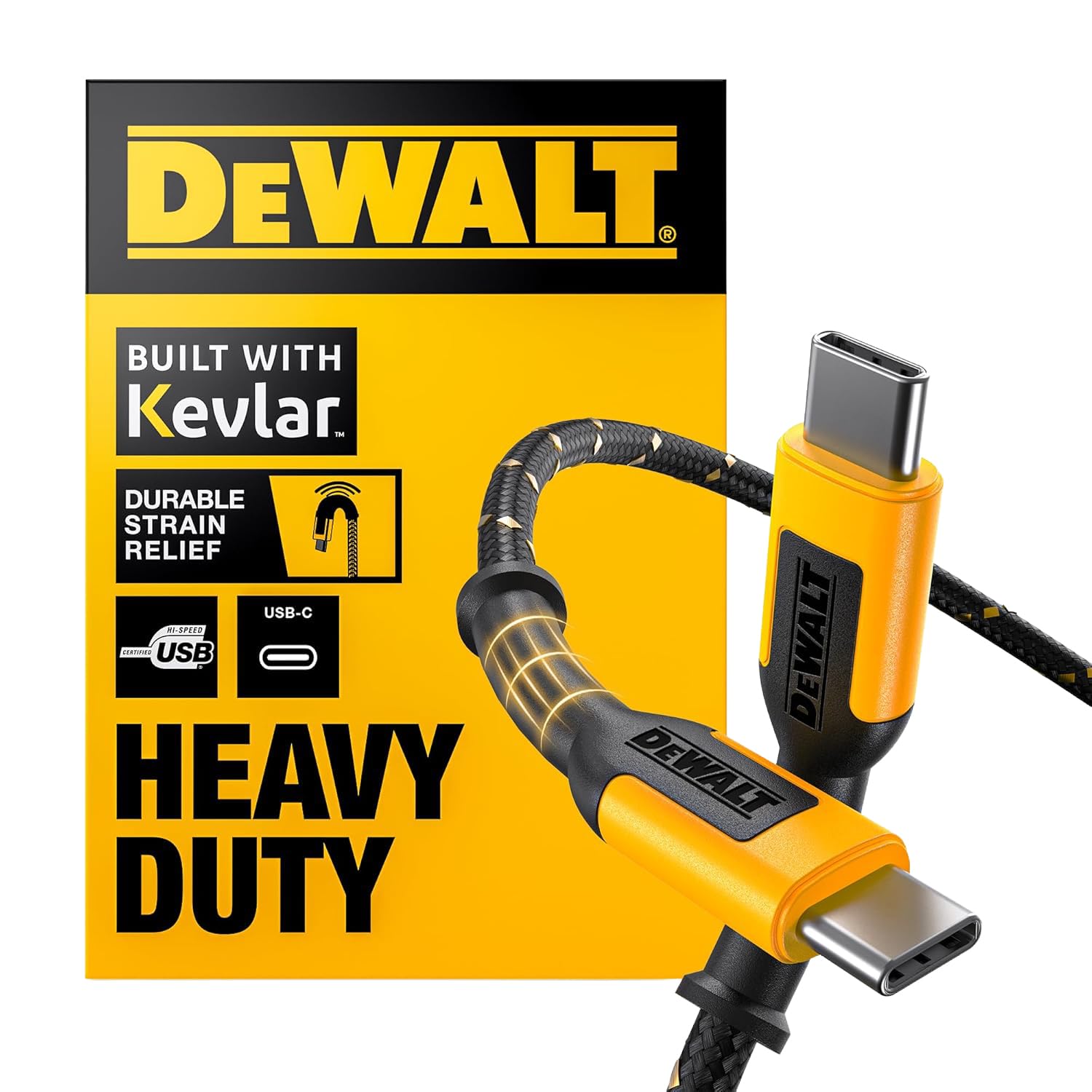 DEWALT Heavy Duty USB C Cable, Jobsite 60 Watt USB C Cable 10ft | High Speed Type-C to Type-C, Fast Charge PD USBC Fast Charging Cord for iPhone 17/16/15 Plus Pro Max MacBook