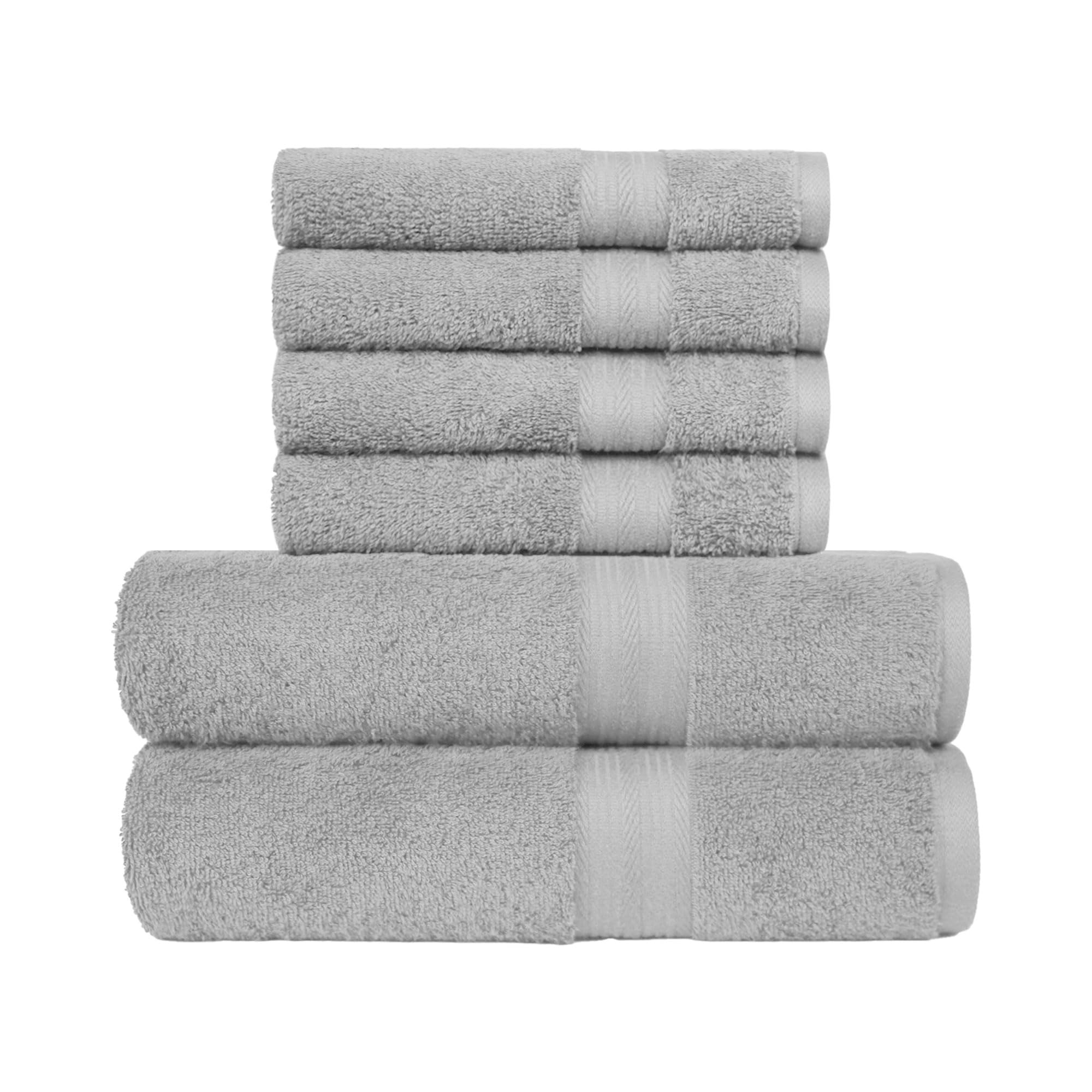 Amazon Basics 6 Piece Fade resistant Bath Towel set for bathroom, 100% Cotton, soft and absorbent, 2 Bath + 4 Hand Towels, Gray