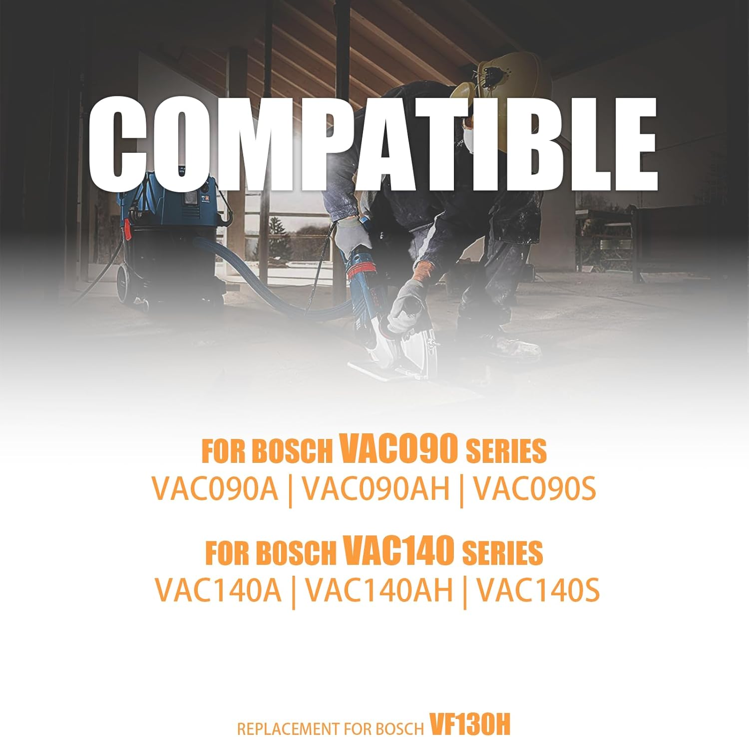 VF130H Flat Pleated HEPA Filter Compatible with Bosch VAC090 VAC140 Series Dust Extractors, Only for Dry-Vacuuming Use