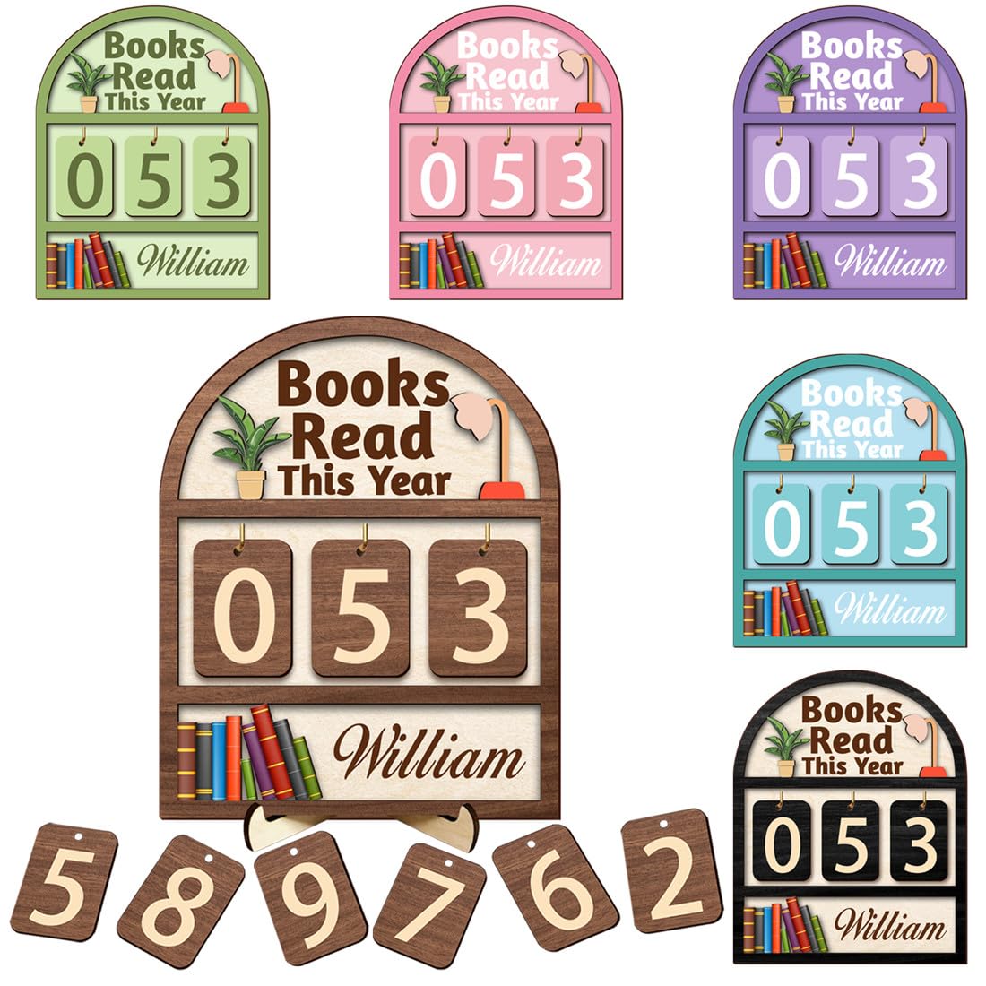 Personalised Books Read This Year Tracker Custom Name Fun Reading Theme Wooden Book Counter Sign Bookshelf Library Decorative Plaque Gift For Writers Readers Bookworn Xmas Birthday (style 20)