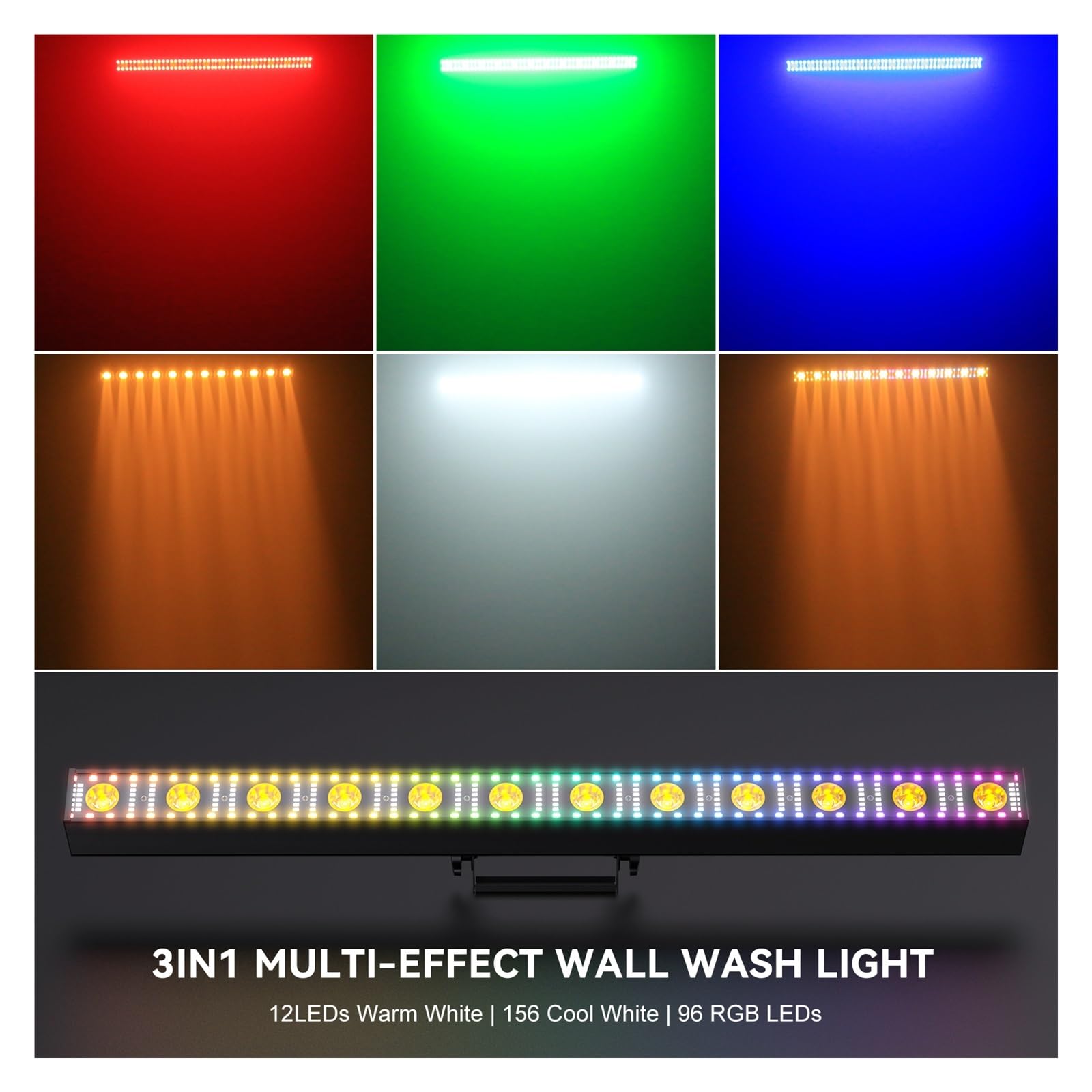 Luz LED RGB, Barra de luces pared RGB 150 W, 12 LED estroboscópicas 3 for escenario, DMX for bar, discoteca, boda o fiesta