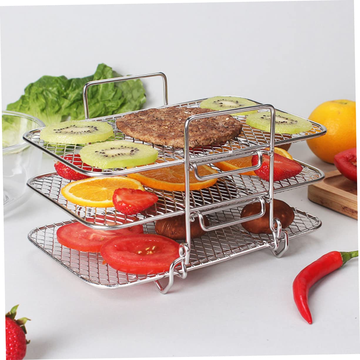 Balacoo Multi Dehydrator Rack Detachable Stainless Steel Air Fryer Accessory for Efficient Cooking and for Fruit Dehydration and Grilling