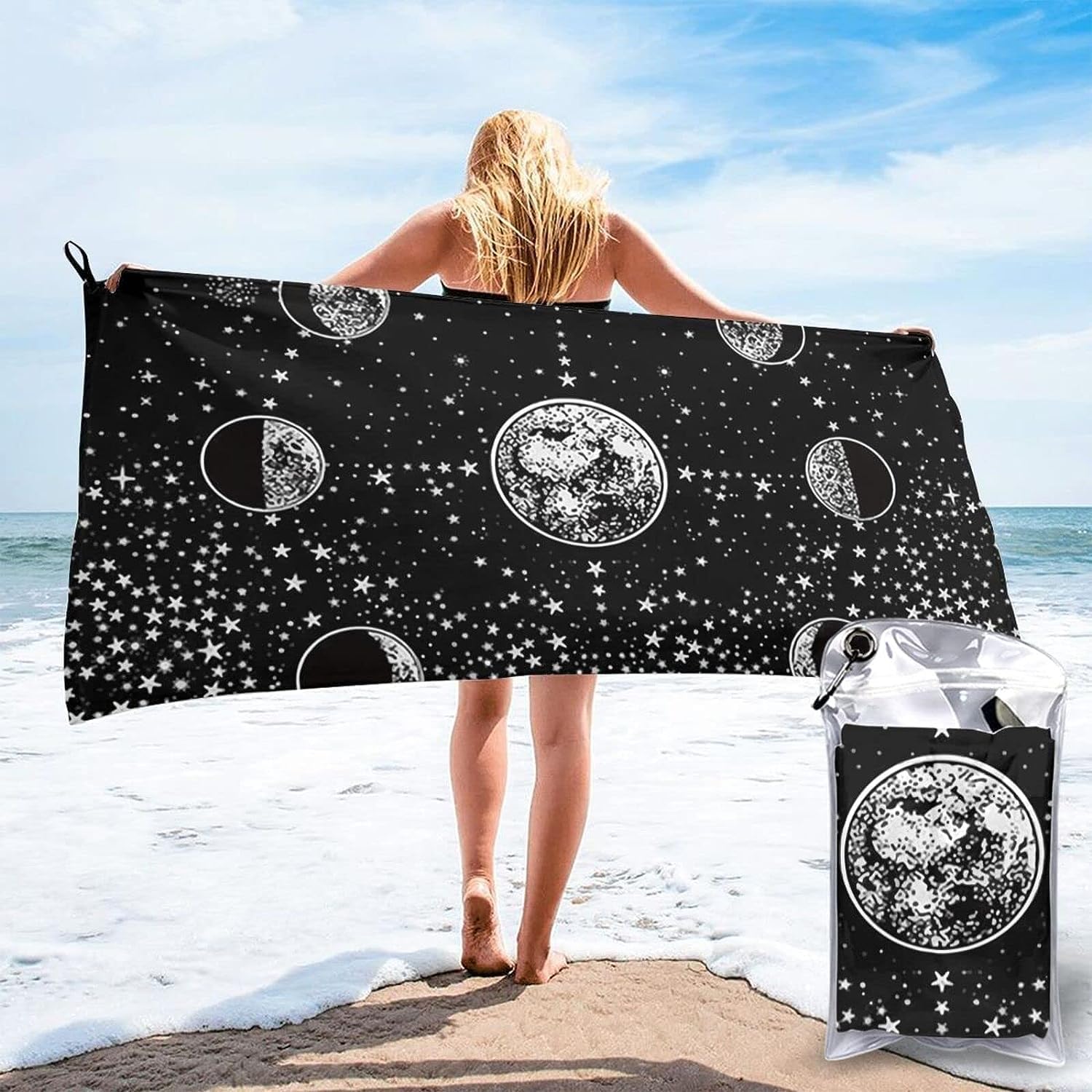 Amazon｜バスタオル 大判 星柄 星空 月食 月相 満ち欠け 北欧風