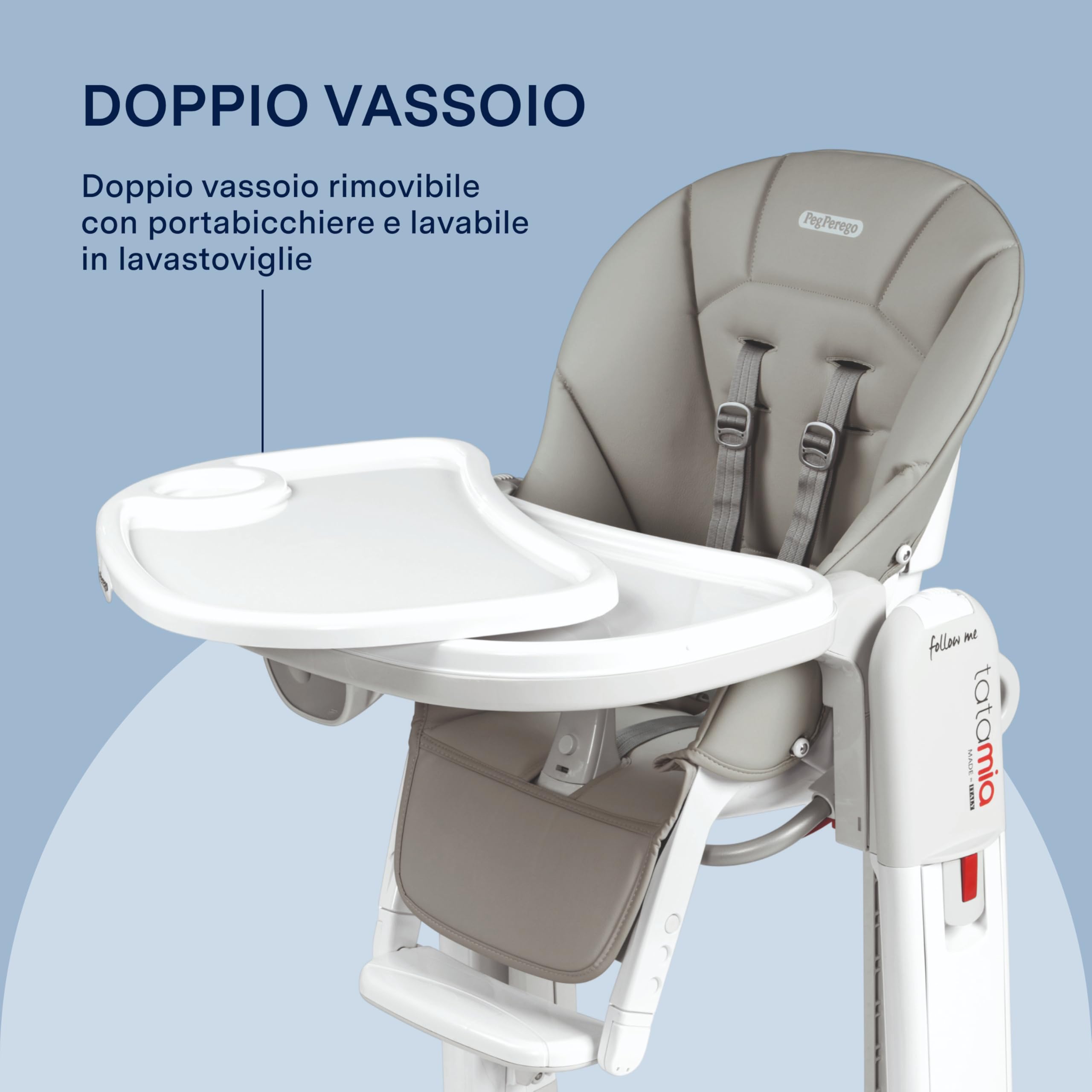 PEG Tatamia Follow Me Seggiolone Pappa 3 in 1 dalla Nascita: Seggiolone, Sdraietta e Dondolo, 9 Altezze, Doppio Vassoio, 6 Ruote, Pieghevole, 0–3 Anni (0–15 kg), Ice
