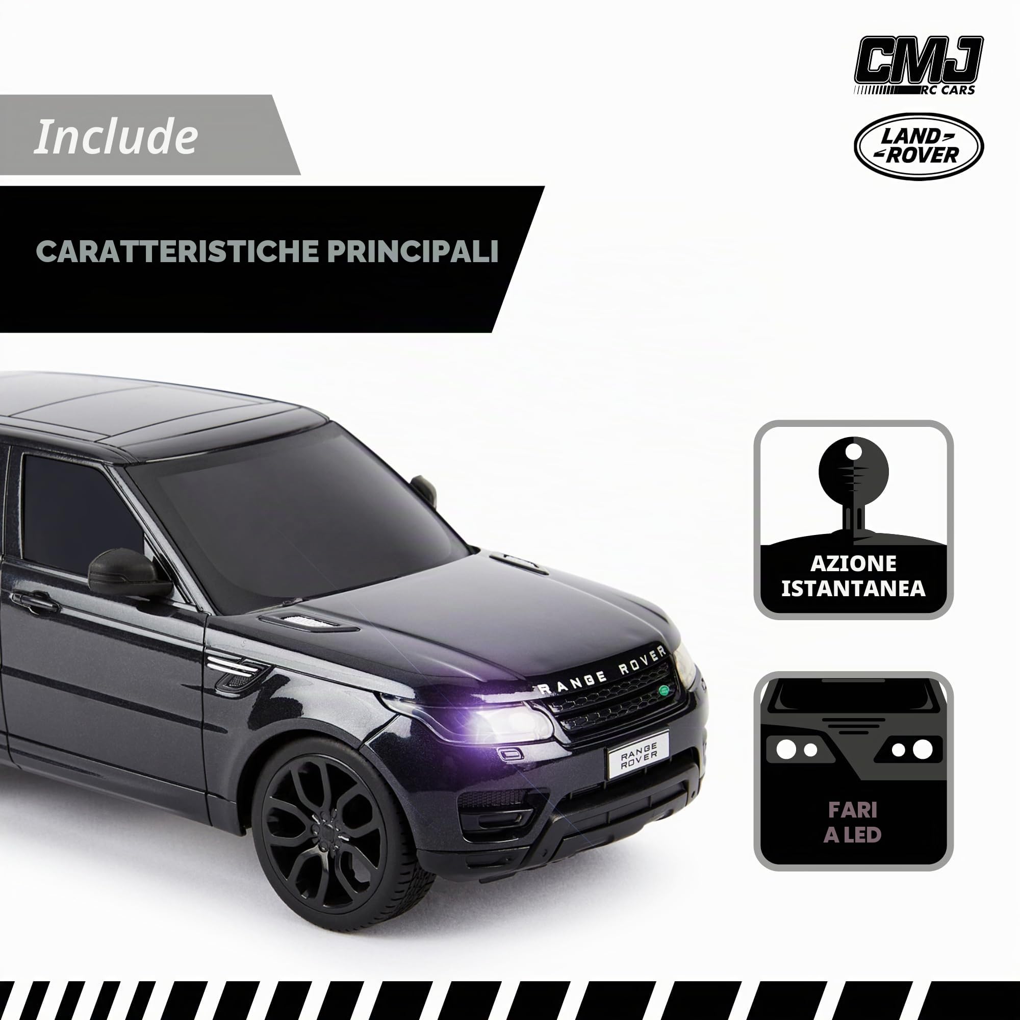 CMJ RC Cars Range Rover Sport Remote Control Car Scala 1:24 con luci LED funzionanti, Supercar radiocomandata (Nero)