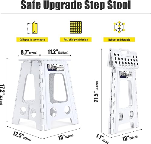 Miniatura 2 de Delxo Taburete plegable de 17.5 pulgadas, taburete plegable resistente para adultos, taburete plegable de plástico portátil de alta calidad,