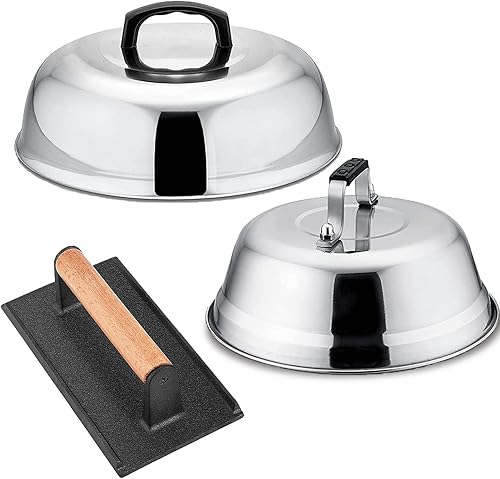 Miniatura 1 de Leonyo - Paquete de 3 cúpula de fusión para plancha, cubierta de hilvanado de 12 a 9 pulgadas y prensa de hamburguesa triturada, cúpula de parrilla