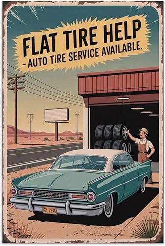 Flat Tire Help Poster Vintage Auto Tire Service Retro Tire Shop Wall Art for Garage Auto Cafe And Bar Decor Canvas Poster Unframe-style