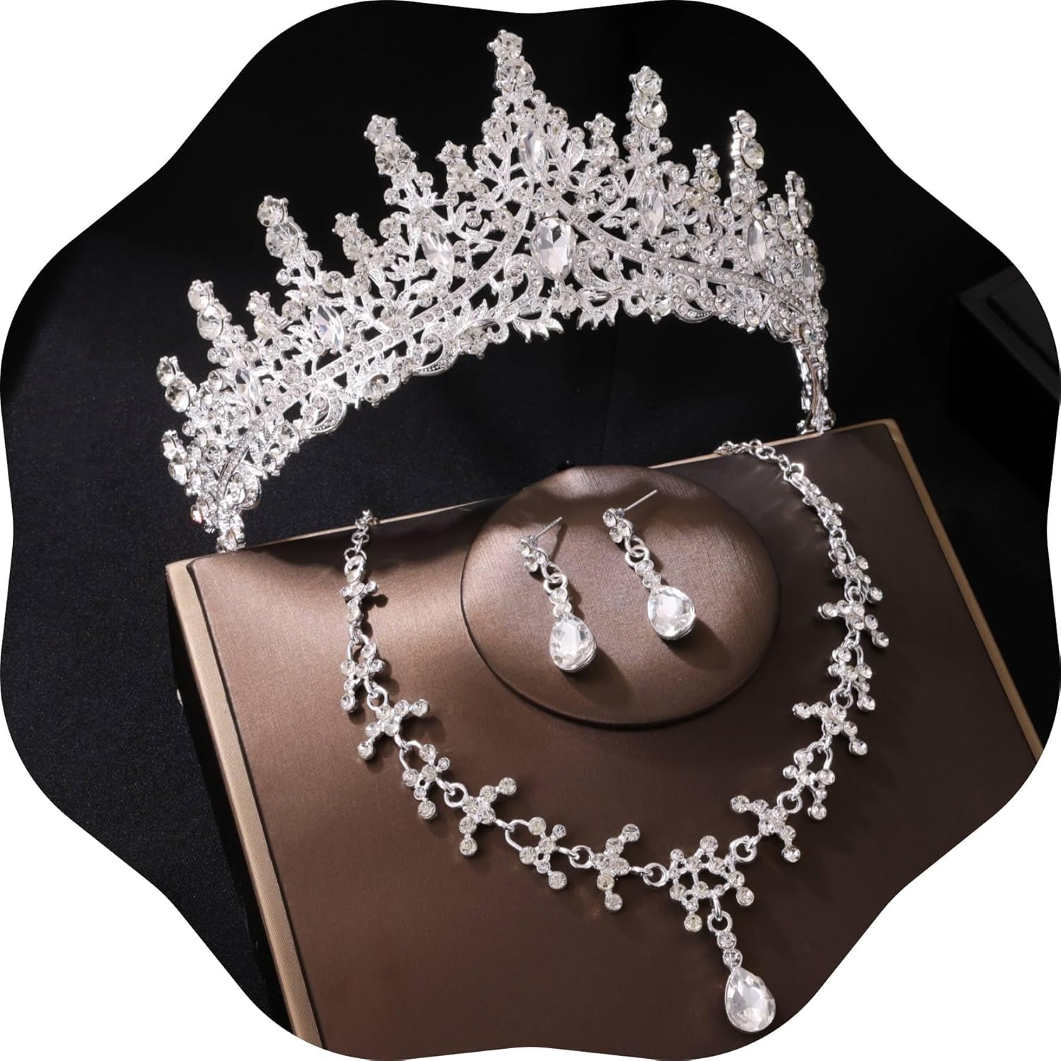 Silver Tiaras Crown And Jewelry Sets for women,Tiaras Earrings and Necklace for Wedding, Birthday,Rhinestone Crystal Bridal Jewelry Sets for Costume Birthday Party Prom(A5) (Silver)