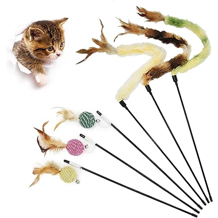Amazon Barleycorn 猫おもちゃ 猫じゃらし 羽のおもちゃ ねこじゃらし 天然鳥の羽棒鈴付き 人気 一人遊び 運動不足解消 6点 セット イェロー Onebarleycorn 猫じゃらし 羽のおもちゃ 通販