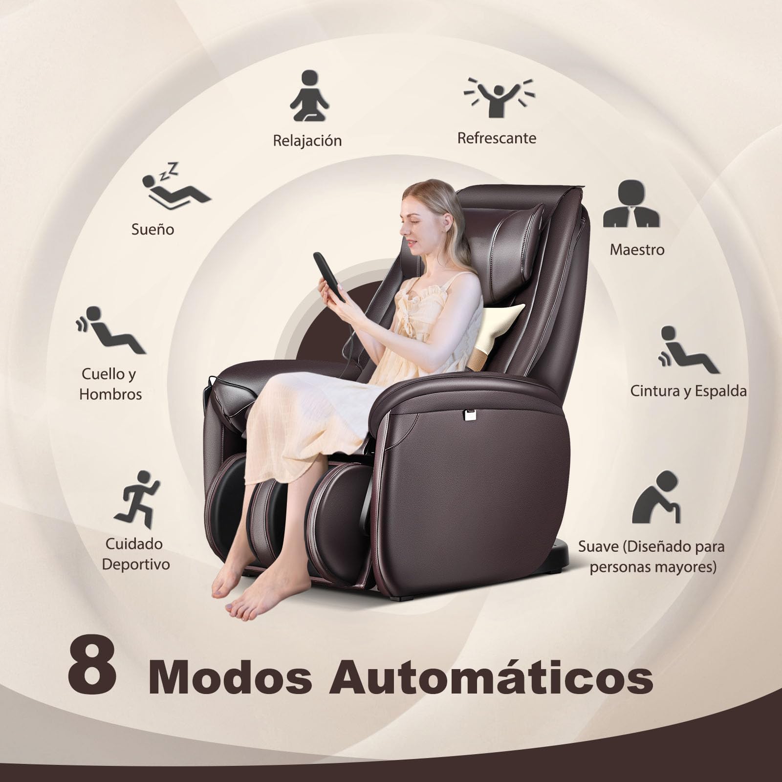 COSTWAY Sillón de Masaje con Gravedad Cero, Pista SL Ergonómica y Calefacción de Espalda, Airbag en Pantorrillas y Reposapiés Reversible, Mando a Distancia, Ideal para Hogar y Oficina (Marrón)