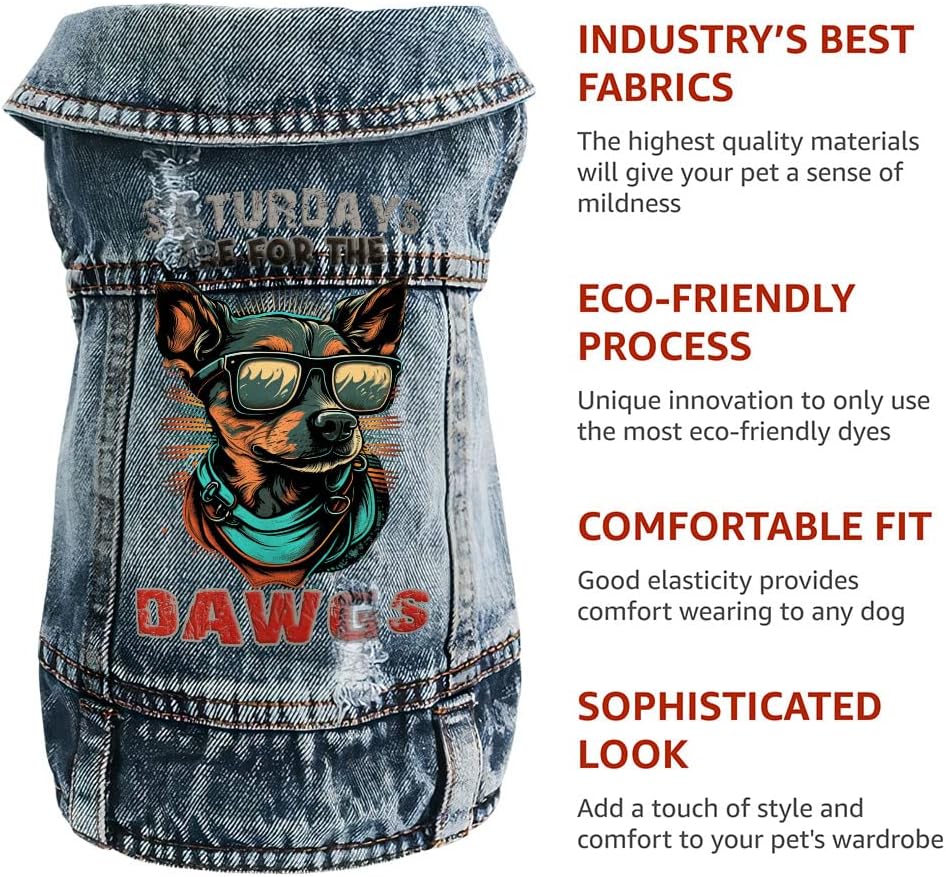 Dog with Sunglasses Dog Denim Vest - Funny Dog Denim Jacket - Printed Dog Clothing - M
