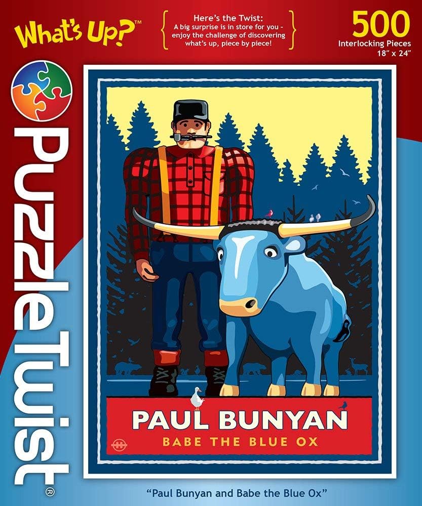 PuzzleTwist - Paul Bunyan and Babe The Blue Ox - 500 Piece Jigsaw Puzzle, What's Up? Series, Unique Challenging Fun for Adults Family Teens, Made in USA