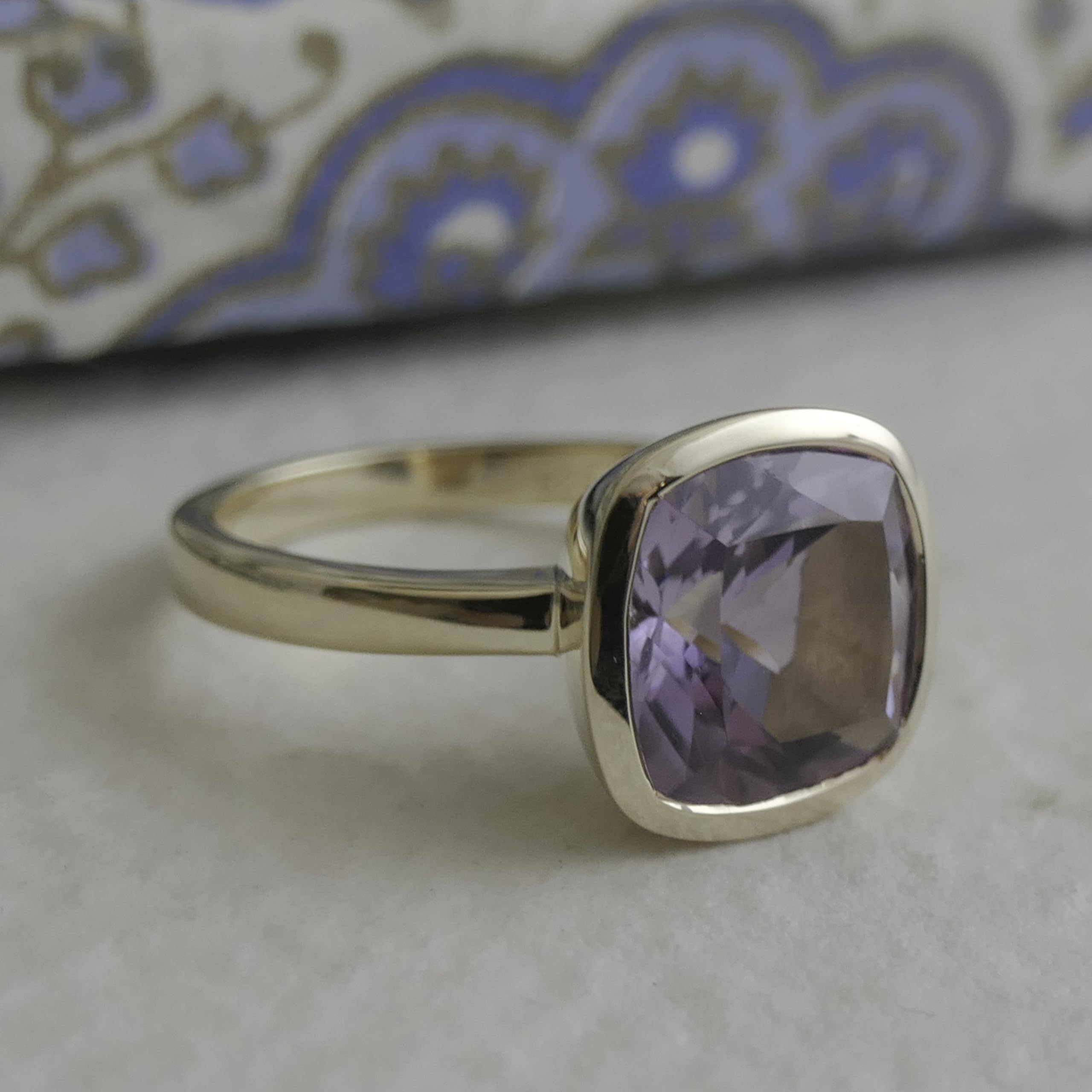 Amethyst Kissenschliff Vergoldet Sterling Silber Ring - Natürlicher Edelstein - Geburtstagsgeschenk – Handgefertigte Geschenkideen für Frauen