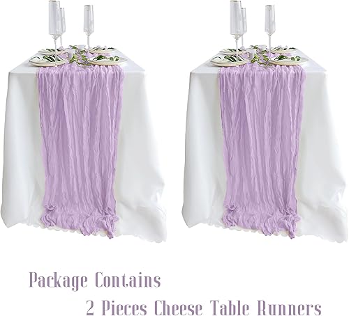 Miniatura 4 de Paquete de 2 caminos de mesa de estopilla morado claro, camino de mesa de gasa de 10 pies, telas de estopilla boho para decoración de bodas,