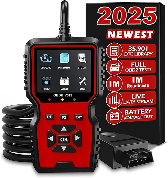 Zecirl V519 OBD2 Diagnostic Scanner Tool - Vechicle Check Engine Light Code Reader with Battery Voltage Tester, I/M Readiness, Reset, and Code Eraser for All OBDII Car Since 1996