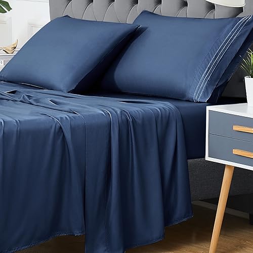 CAROMIO Sábanas de bambú California King, sábanas de 100 % bambú con bolsillo profundo, sábanas frescas para dormir con calor, juego de sábanas de