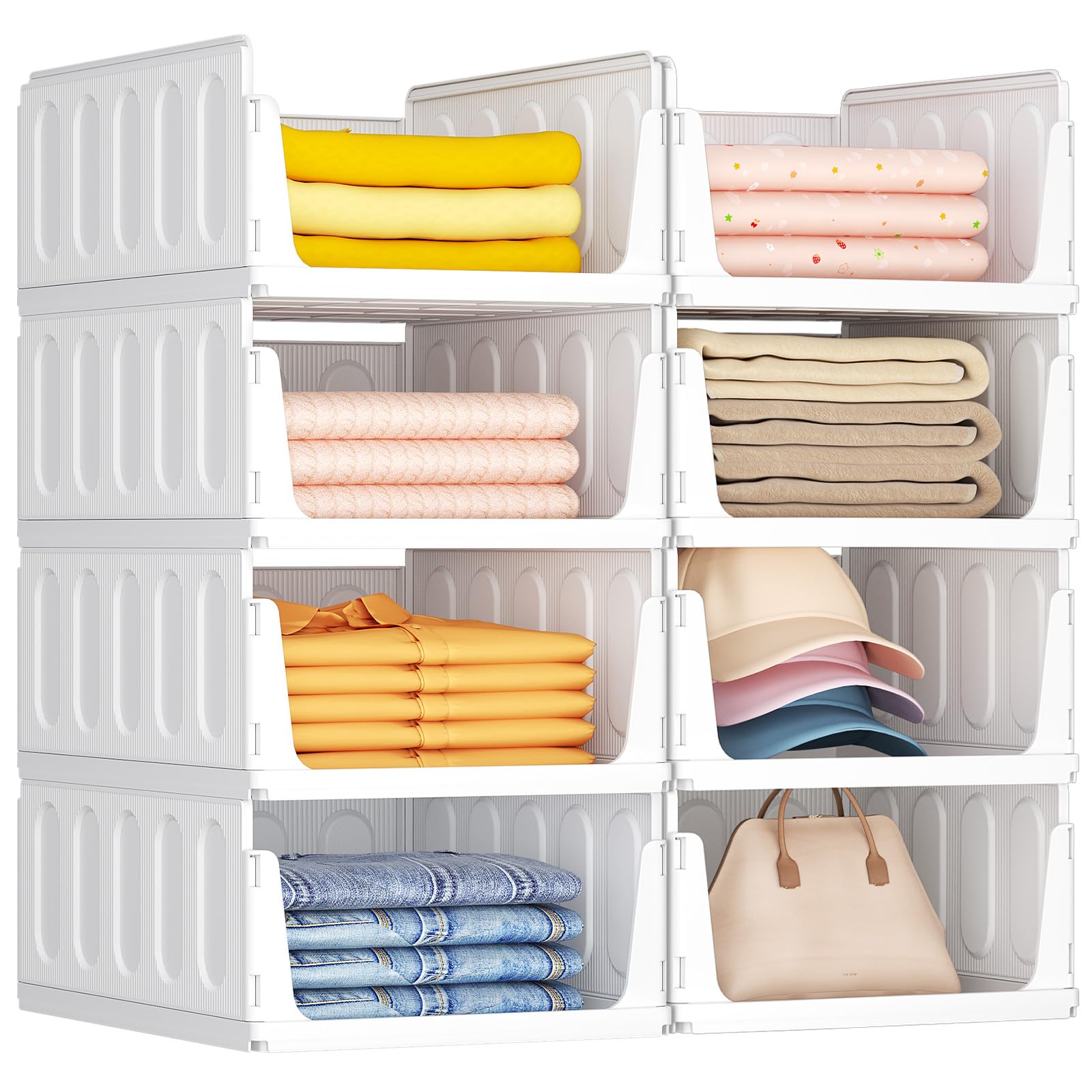 Lifewit 8er Set Stapelbare Kleiderschrank Organizer 42 cm Tief | Ausziehbar Kunststoff Ordnungssystem für Schrank & Einlegeböden, Würfelregale für T-Shirt, Küche, Wohnmobil