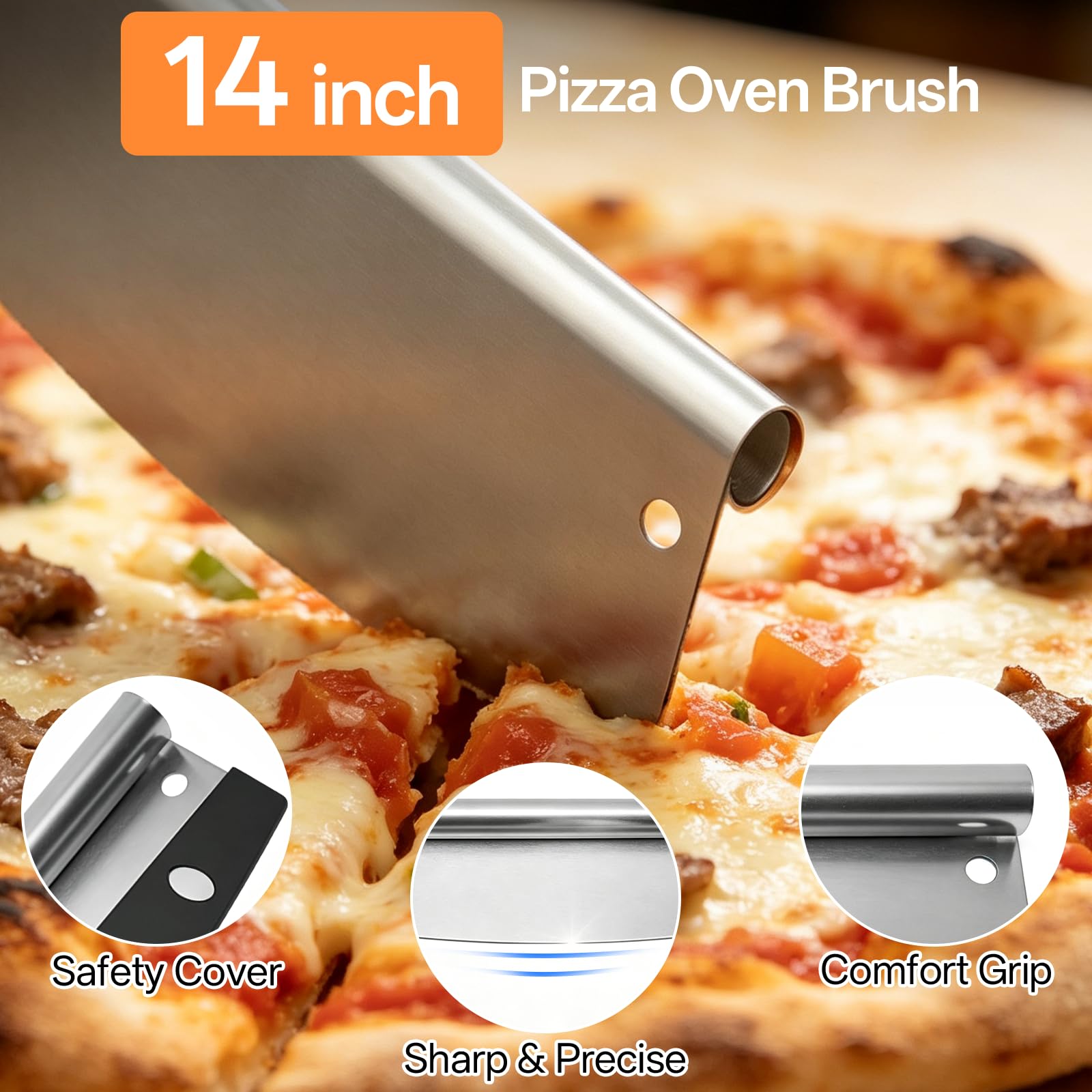 6tlg Pizza Schieber Set, Pizzaofen Zubehör mit 12 Zoll Pizzaschieber perforiert & 9 Zoll Pizzawender rund, Pizzaschaufel, Pizzaofen Bürste, Pizzaschneider & Teigschaber
