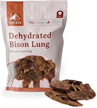 BARKN BIG Bison Dog Treats - Single Ingredient Lung Dog Treats - Made & Sourced in USA - Dehydrated Bison, High Protein, Low Fat, Easily Digestible for Dogs with Sensitive Stomachs - 5 oz