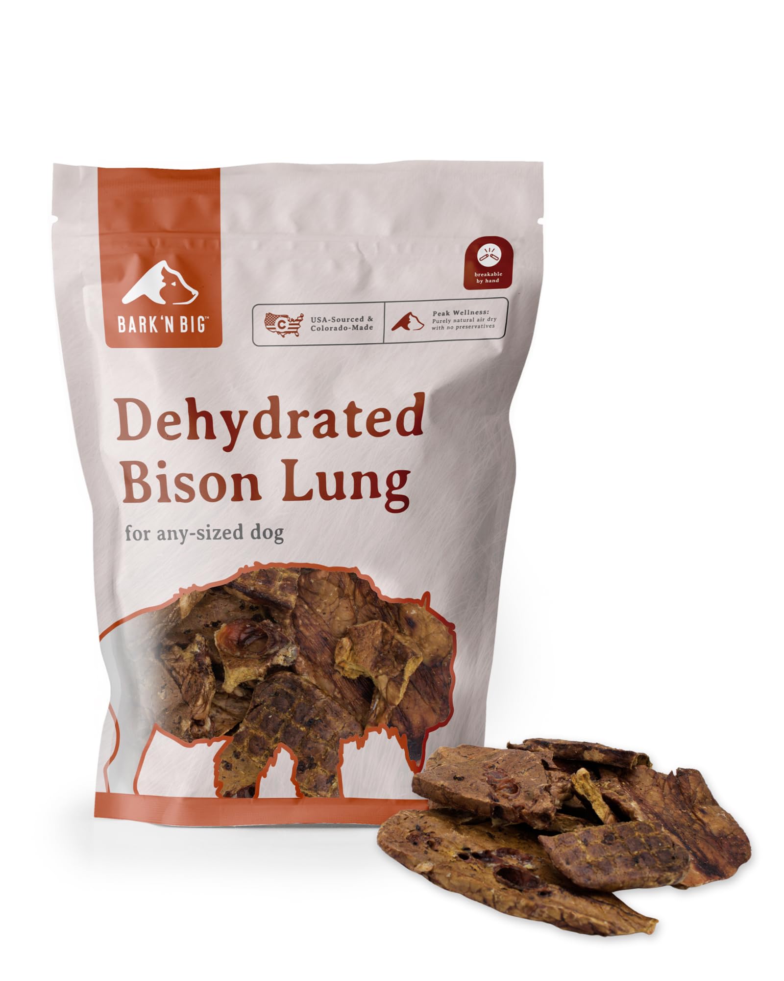 BARK'N BIG Bison Dog Treats - Single Ingredient Lung Dog Treats - Made & Sourced in USA - Dehydrated Bison, High Protein, Low Fat, Easily Digestible