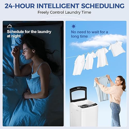 Miniatura 7 de Nictemaw Lavadora portátil de 17.8 libras, 2.4 pies cúbicos, lavadora automática completa con 10 programas y 8 niveles de agua, pequeña lavadora