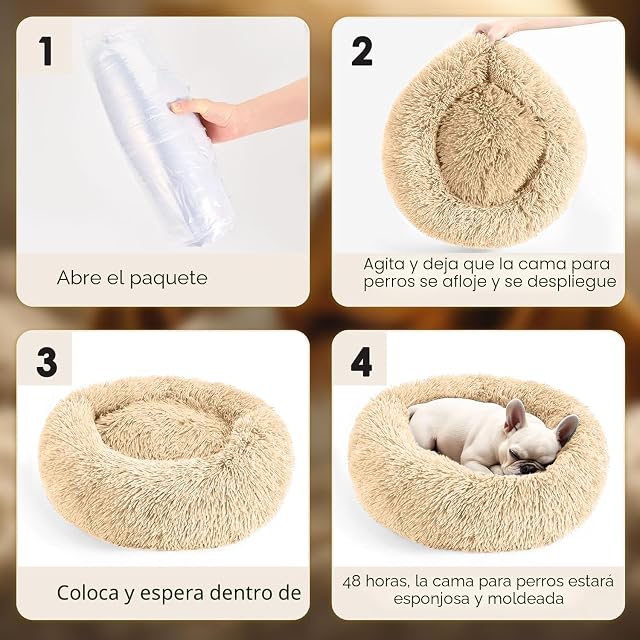 Foto 6 de 8 de LUOJINYI Cama para perros, mullida, cojín para perros, redondo, cama para mascotas, donut y gatos